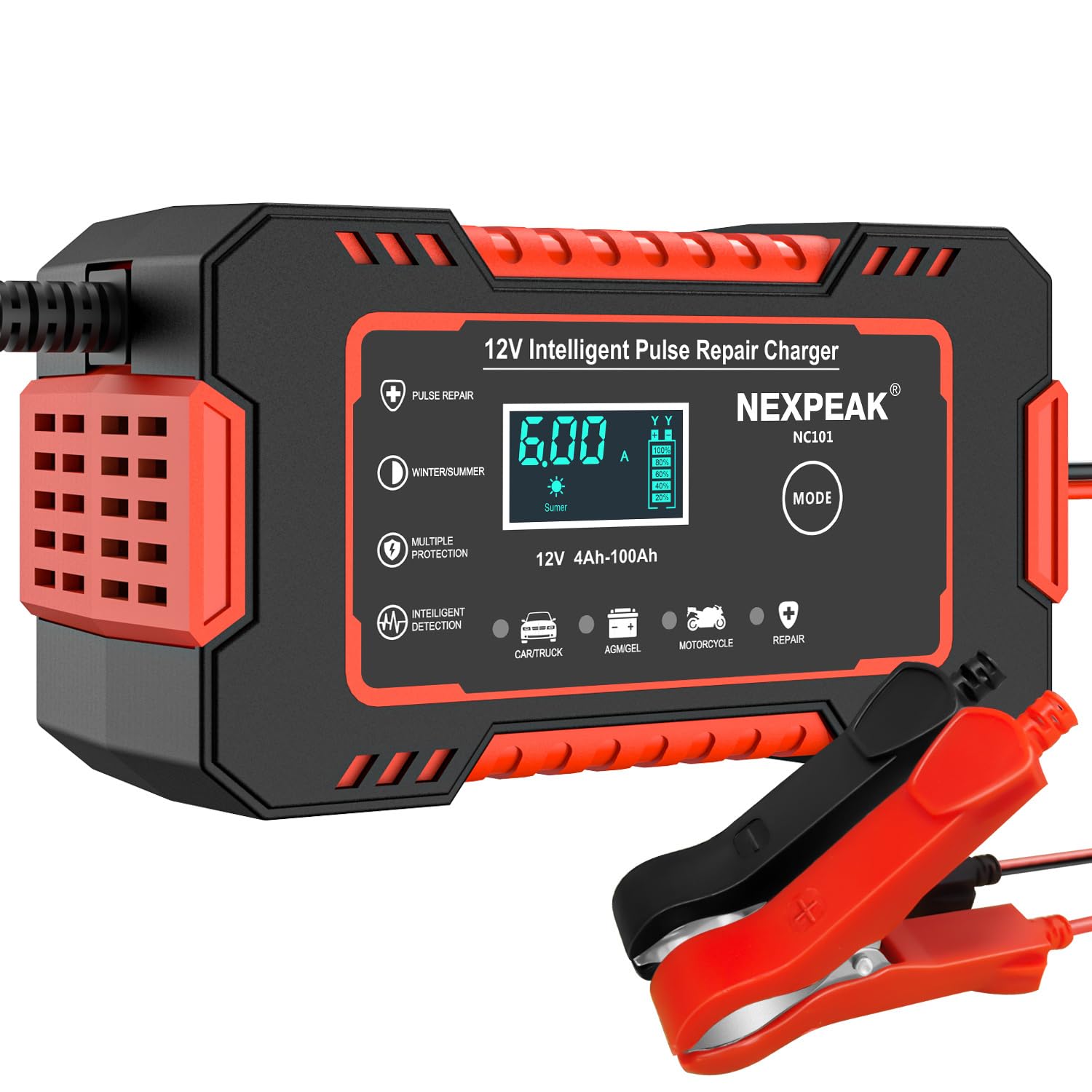 NEXPEAK NC101 Car Battery Charger, Smart Battery Trickle Charger 12V 6A Automotive Battery Maintainer Desulfator with Temp Compe
