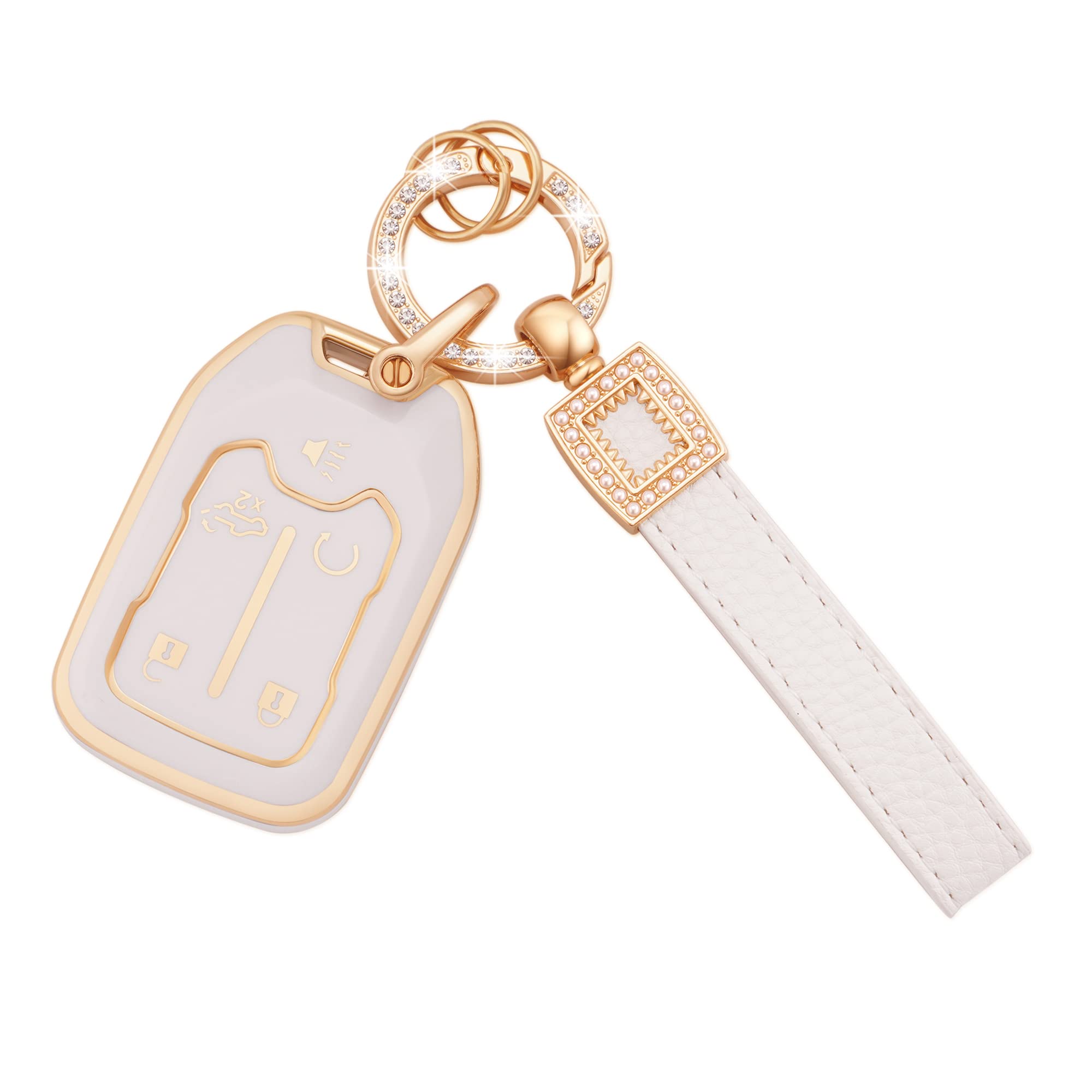 EKALA for Chevy GMC Key Fob Cover with Leather Keychain Lanyard, 5 Buttons Soft TPU Keys Shells Compatible with 2019-2023 Chevy 