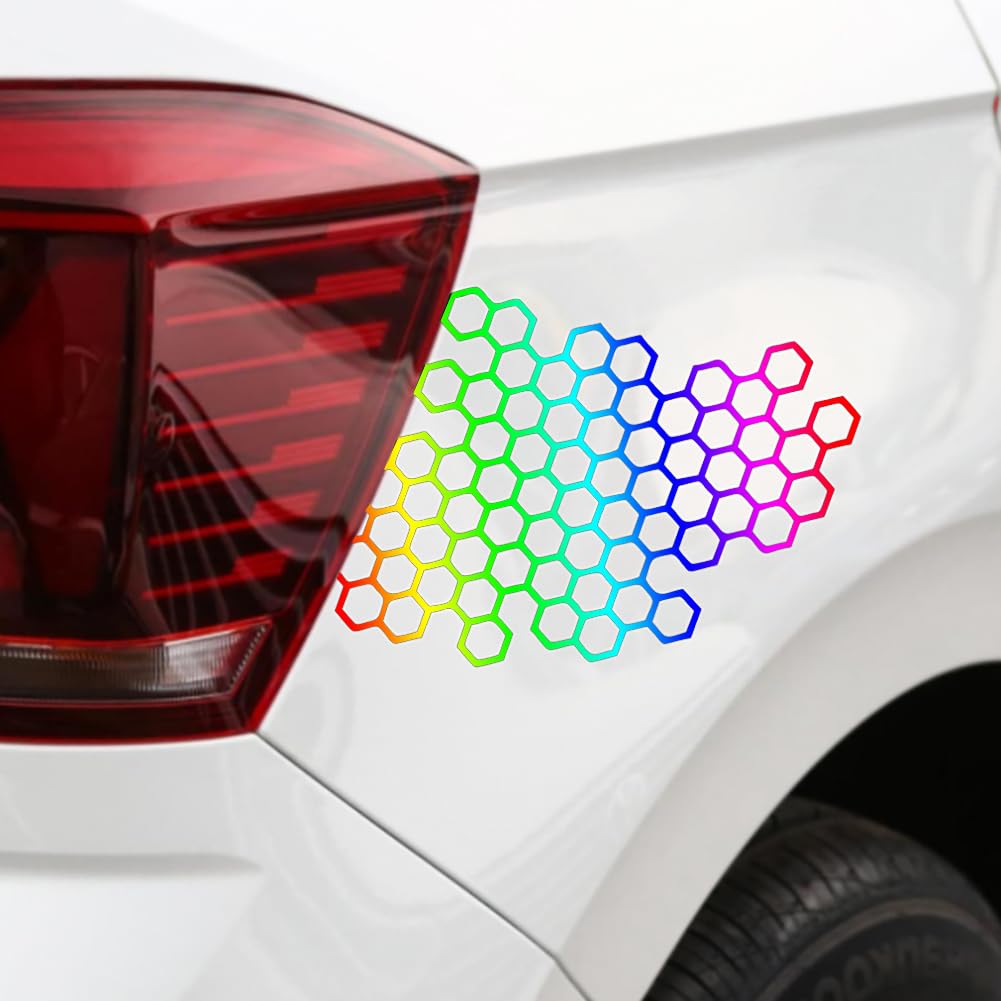 JSCARLIFE Honeycomb Hexagon Pattern Car Sticker, Self-Adhesive Vinyl Graphics Decals for Car/Truck, Universal Car Hood Body Side