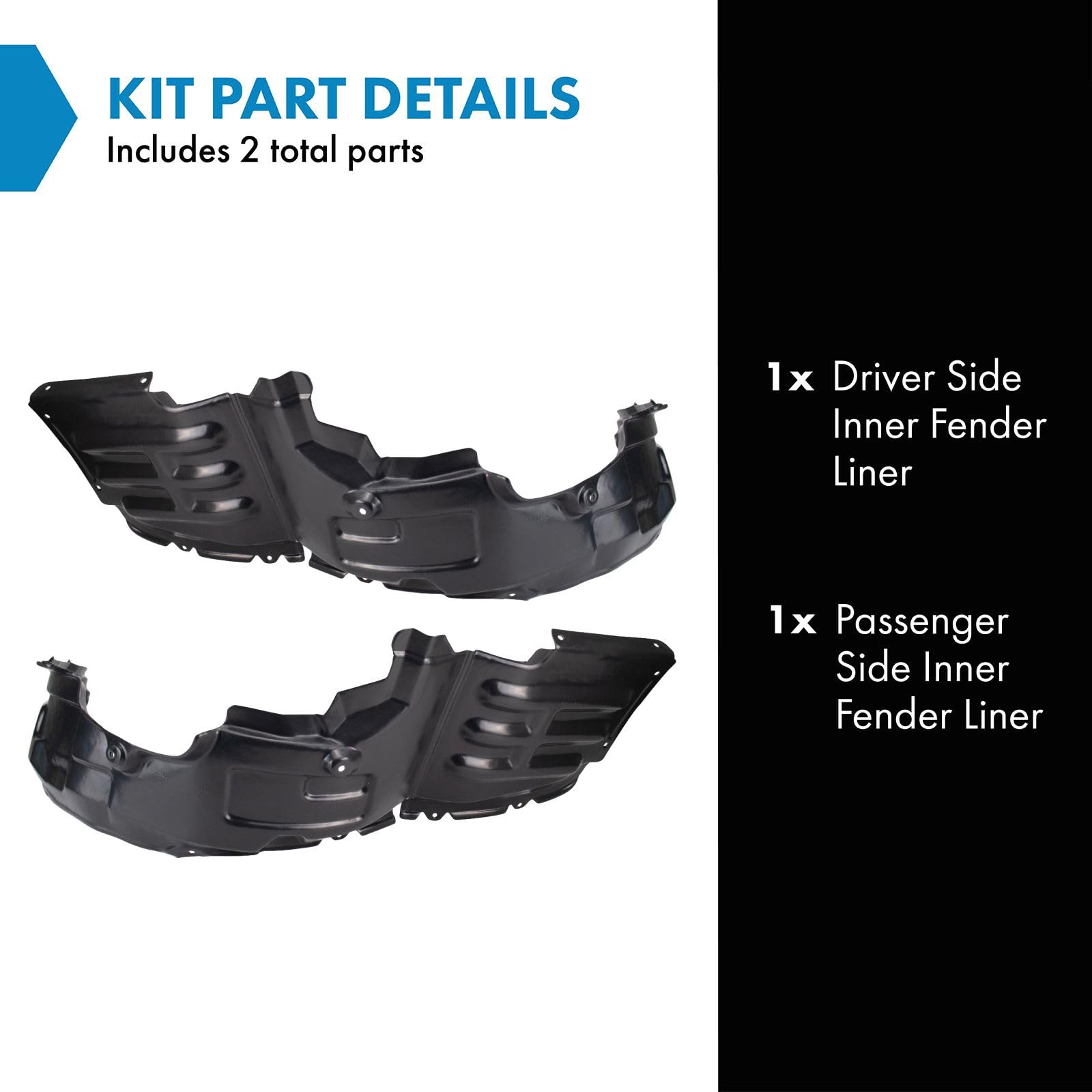 Trq Inner Fender Liner Set Compatible With 2006-2012 Mitsubishi Eclipse Mi1250107 Mi1251107