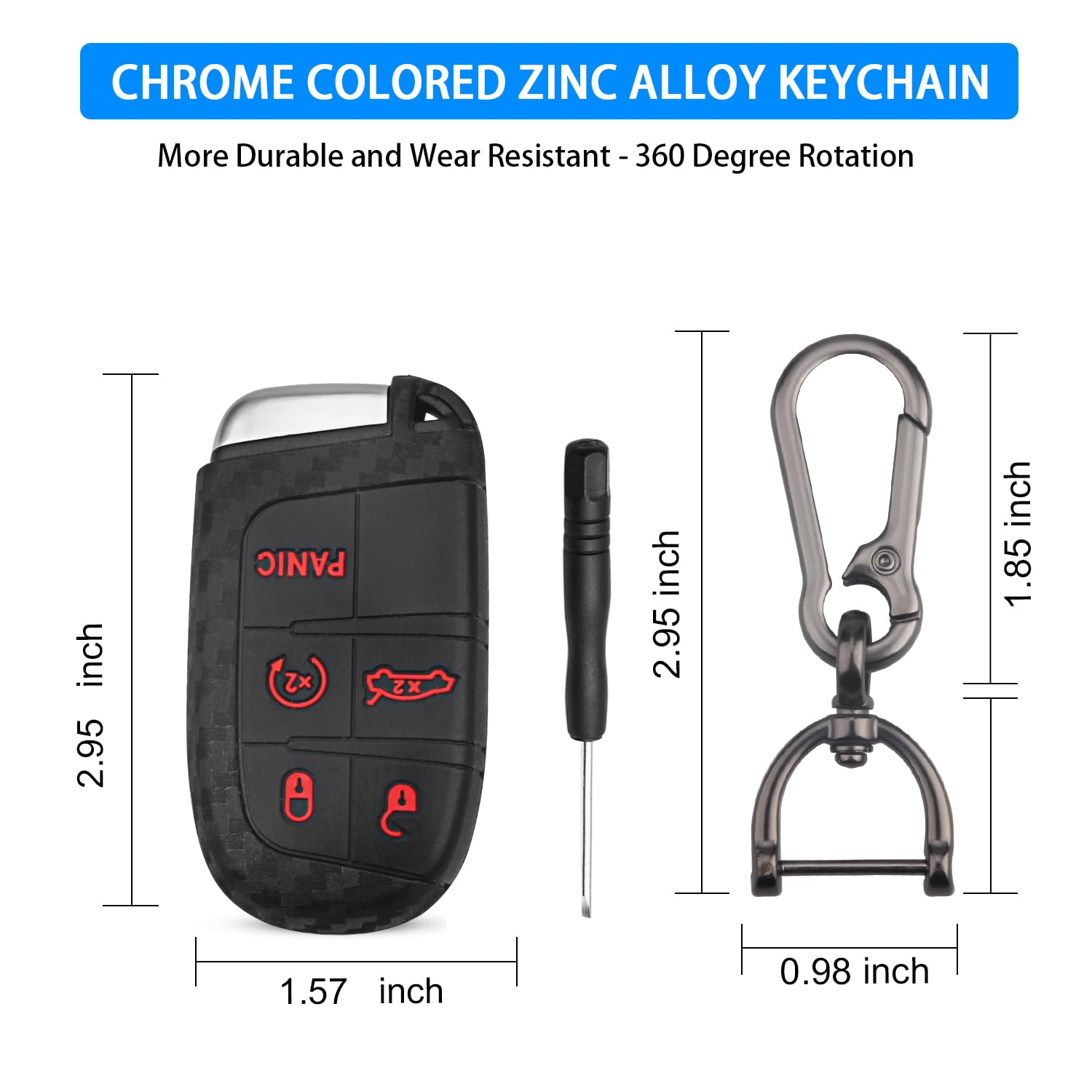 Qbuc For Dodge Key Fob Cover 5 Buttons Silicone Key Fob Cover For Chrysler Grand Cherokee Dodge Ram Carbon Fiber Car Key Fob Cov