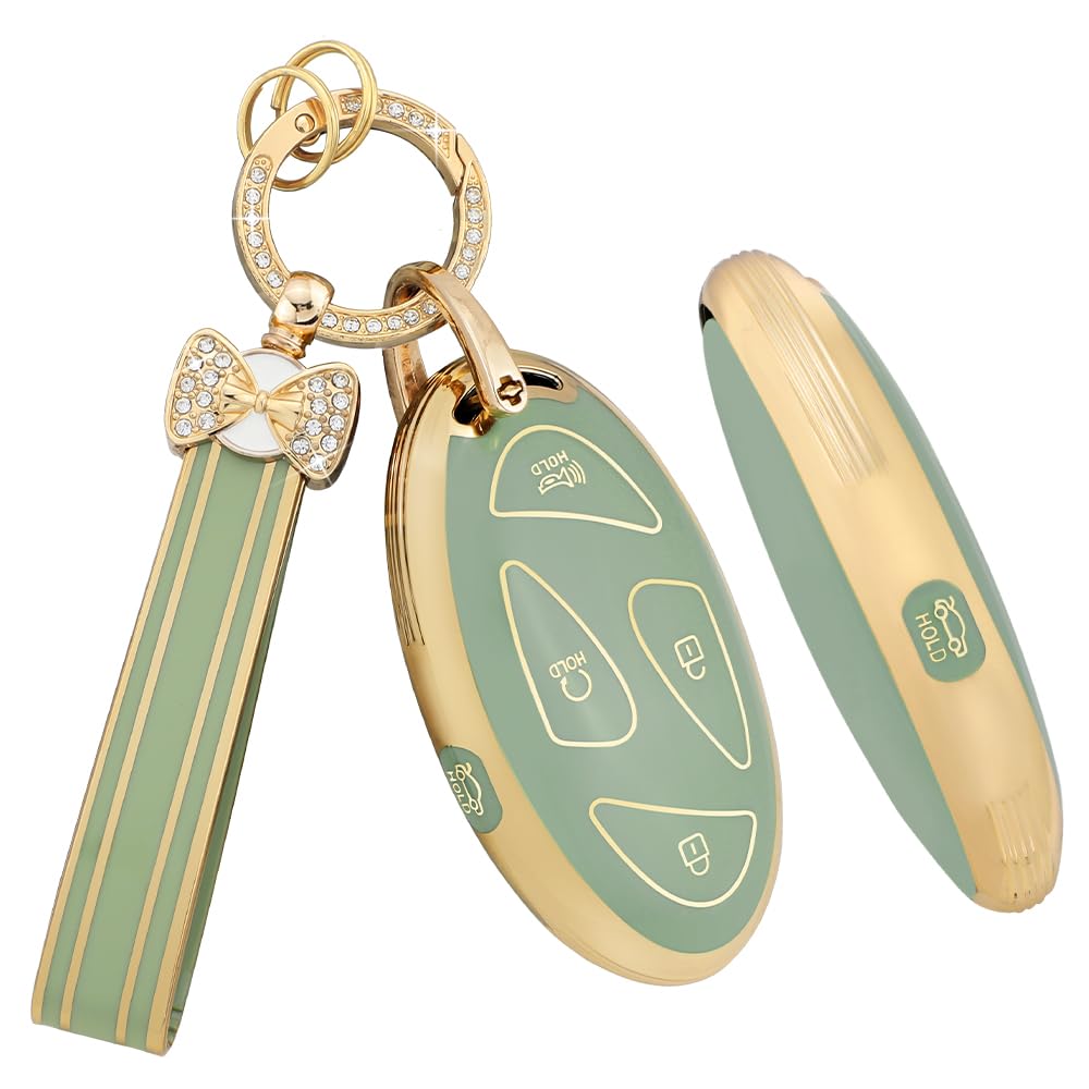 PIFOOG Key Fob Cover fit for Hyundai 2025 2024 Elantra Tucson Kona Santa Fe Sonata Ioniq 6 Green 5 Button Car Keys Case Shell Ac