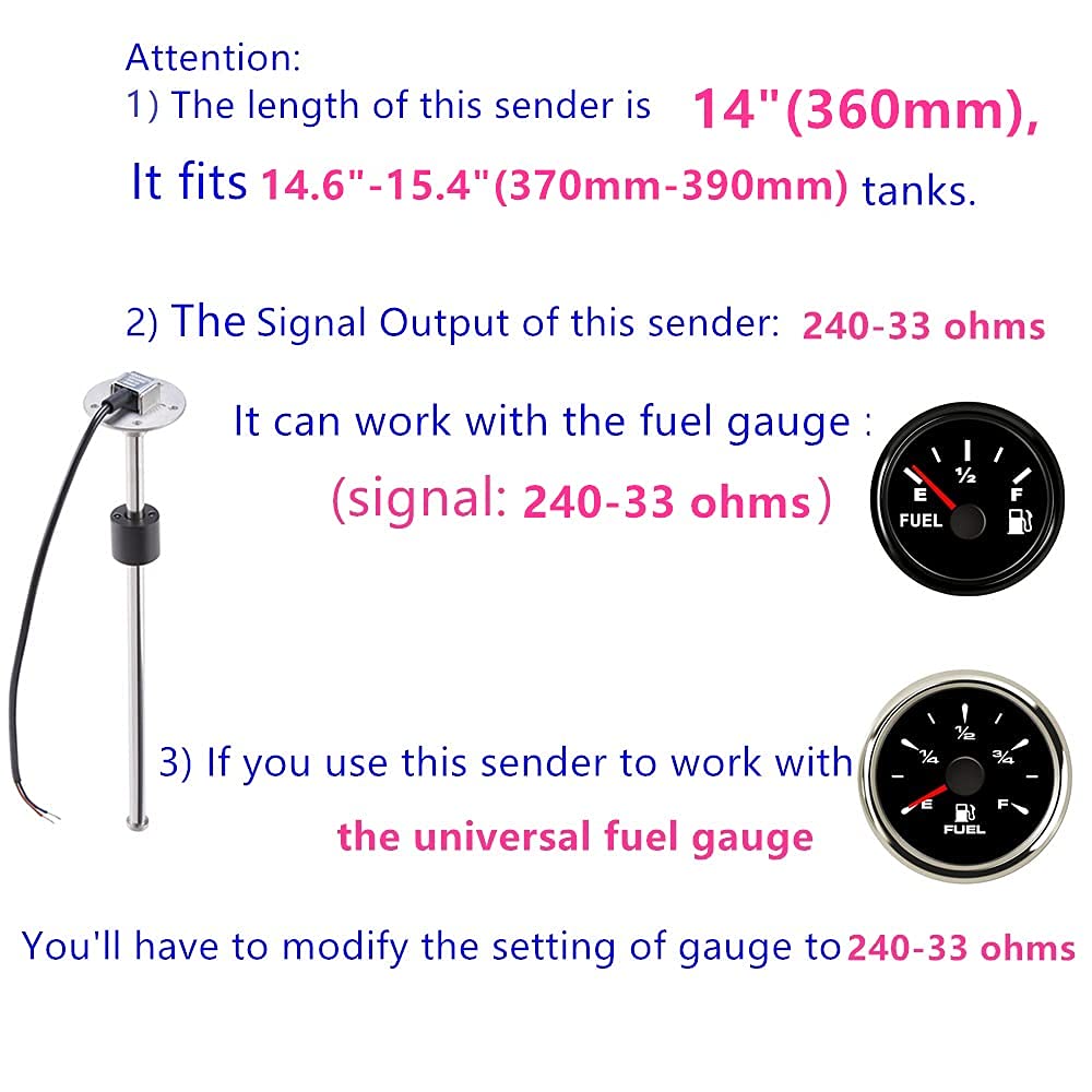 100TECH Fuel Sending Unit 240-33 ohms 14''(360mm) Marine for Boat Vehicle Truck RV Fuel Tank Sending Unit Fuel Water Level Sendi