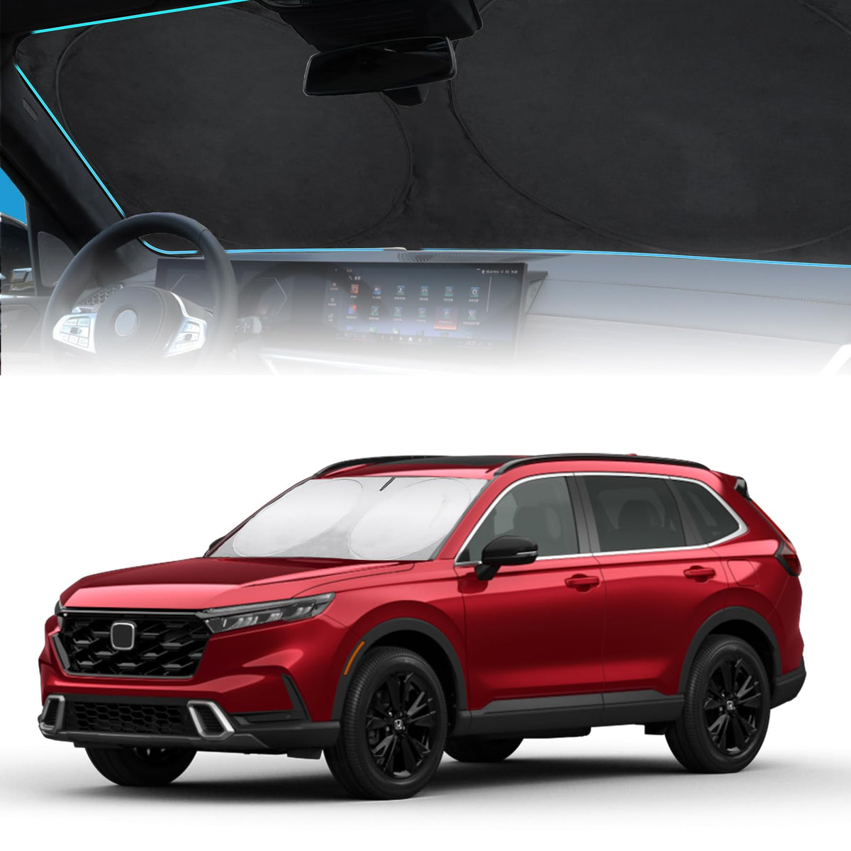 Insauto For 2024 Crv Windshield Sun Shade Sunshade Foldable Custom Fit 2023 Honda Cr-V Accessories Windshield Cover Front Window