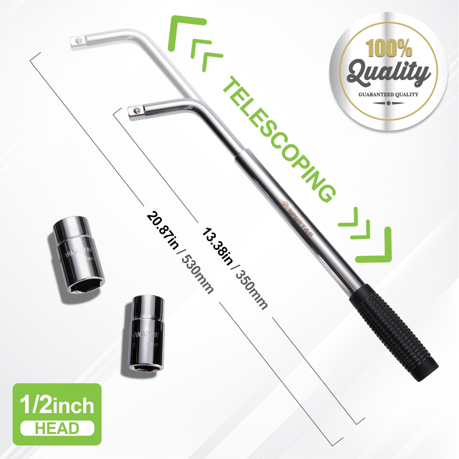 Spurtar Telescoping Lug Wrench Extendable Wheel Brace Lug Nut Wrenchs Tire Repair Tools Wheel Nut Remover 1/2 Drive With 17/19Mm