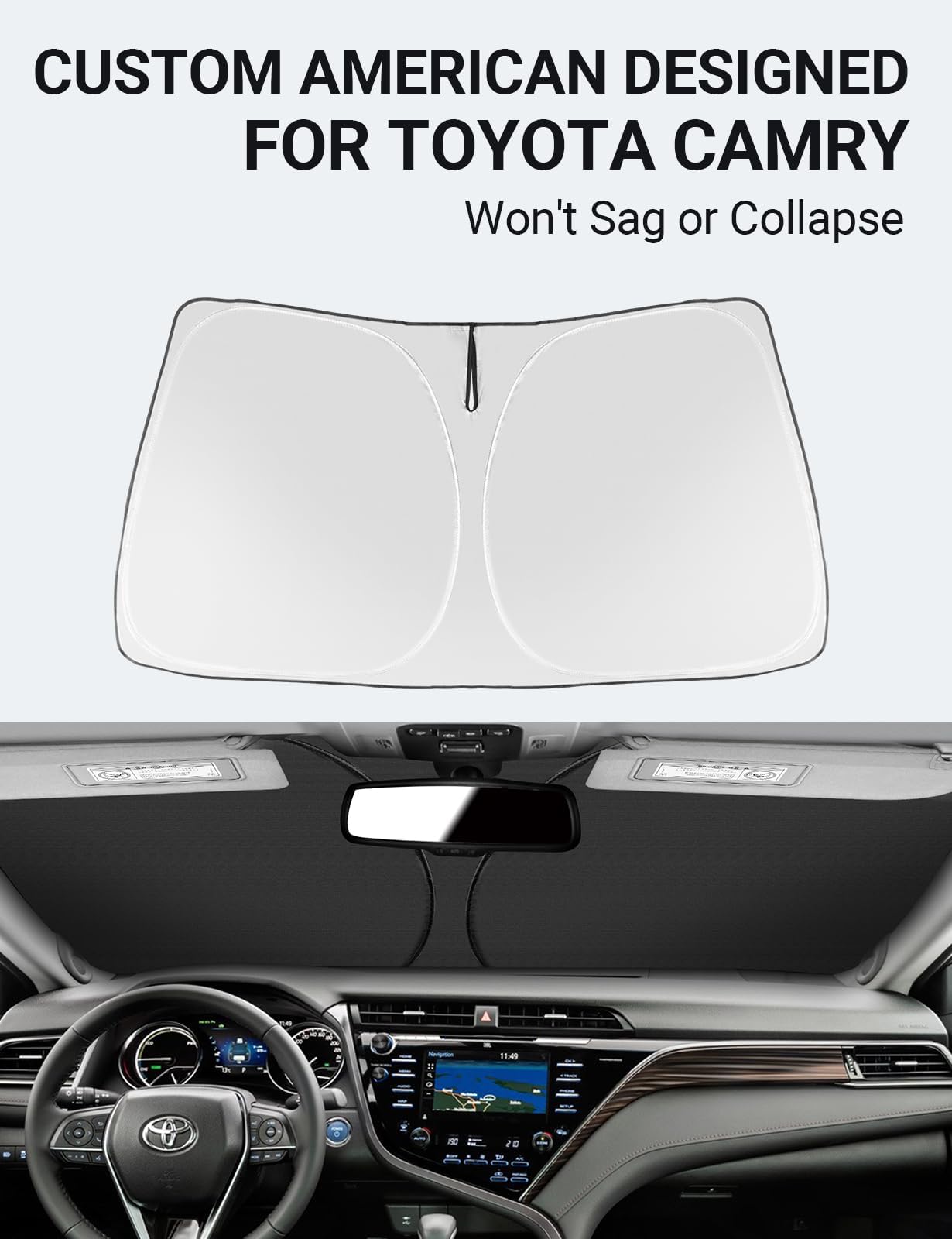 Proadsy Front Windshield Sun Shade Foldable Sunshade Protector Custom Fit 2018-2024 2025 Camry Le Xle Hybrid Se Xse Sedan Accessories 2025 Upgrade