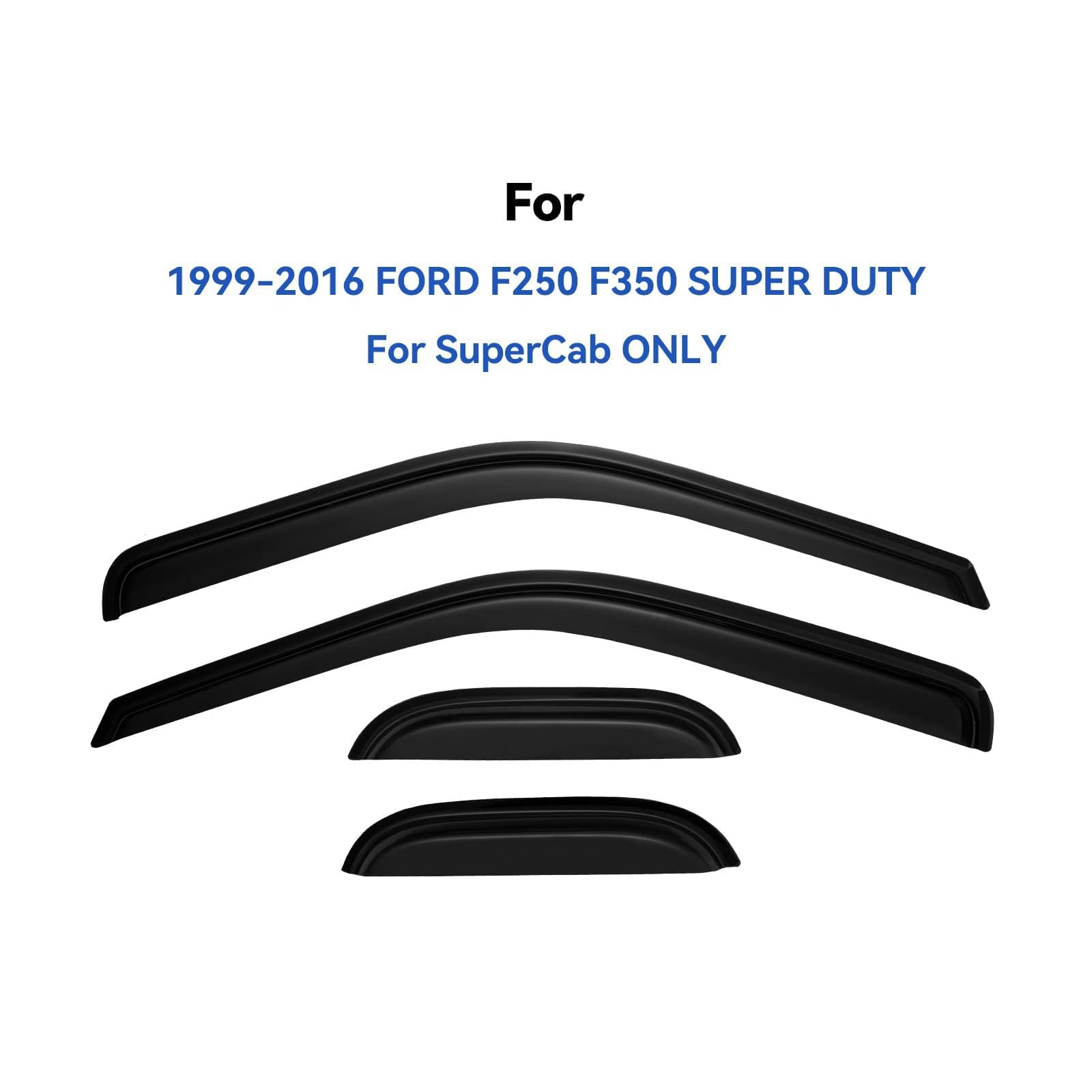 Window Visors Rain Guards For 1999-2016 Ford F250 F350 F450 Super Duty Supercab, Out-Channel Window Vent Wind Deflectors Visors