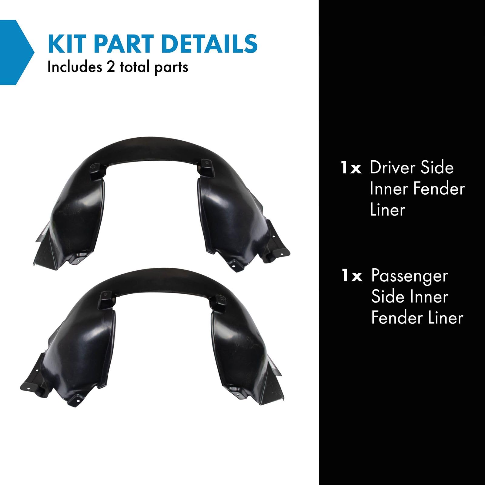 Trq Inner Fender Liner Set Compatible With 2004-2008 Jaguar S-Type Ja1248100 Ja1249100