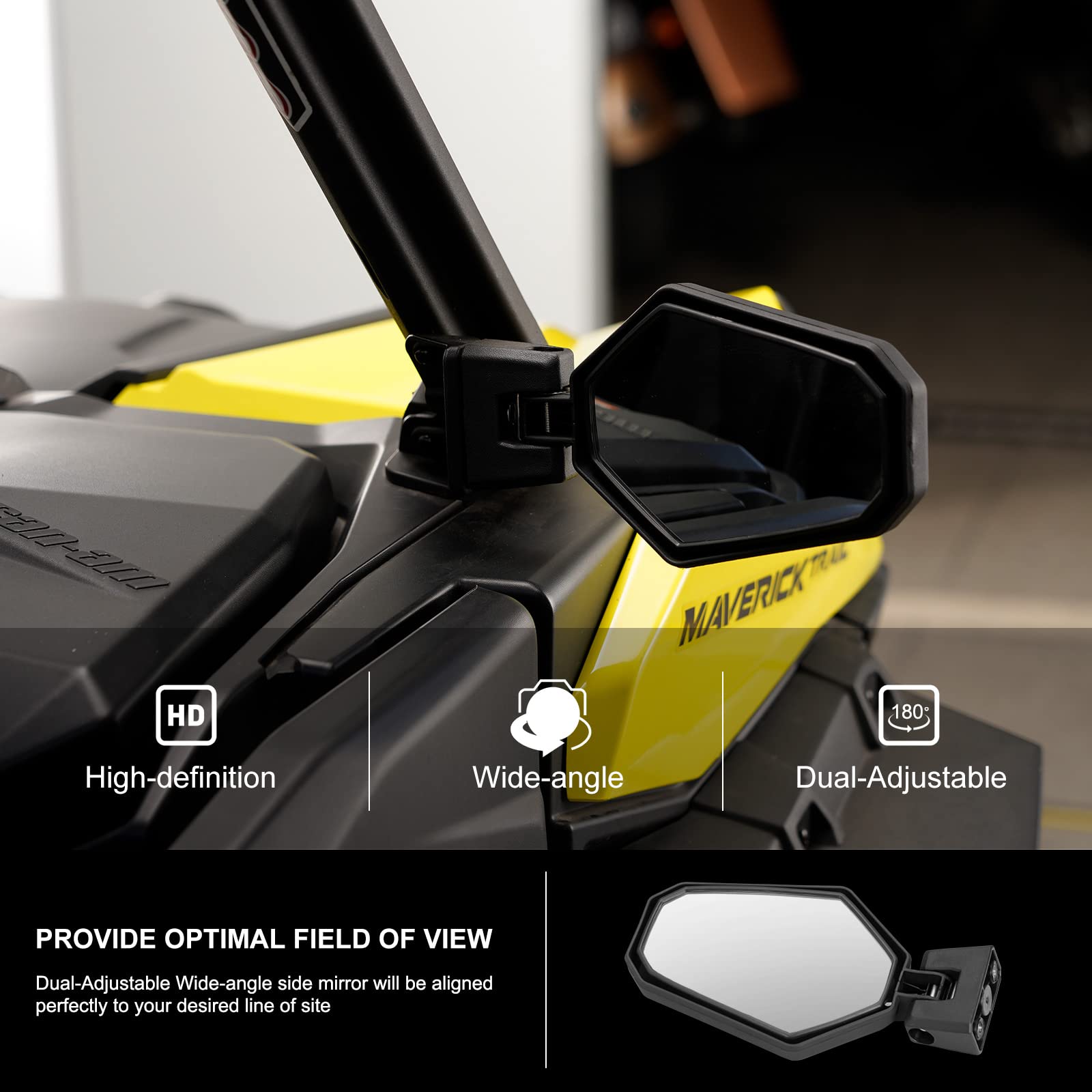 Kiwi Master Side Mirrors Compatible For 2021-2024 Can-Am Commander, 2018-2024 Can-Am Maverick Sport/Trail Accessories Adjustable Folding Rear View Racing Mirror 715003639