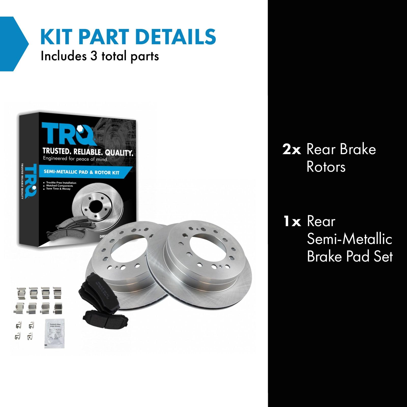 Trq Rear Brake Pad & Rotor Kit Brake Pads Brake Rotor Semi-Metallic Compatible With 2003-2009 Lexus Gx470 Toyota 4Runner 2007-20
