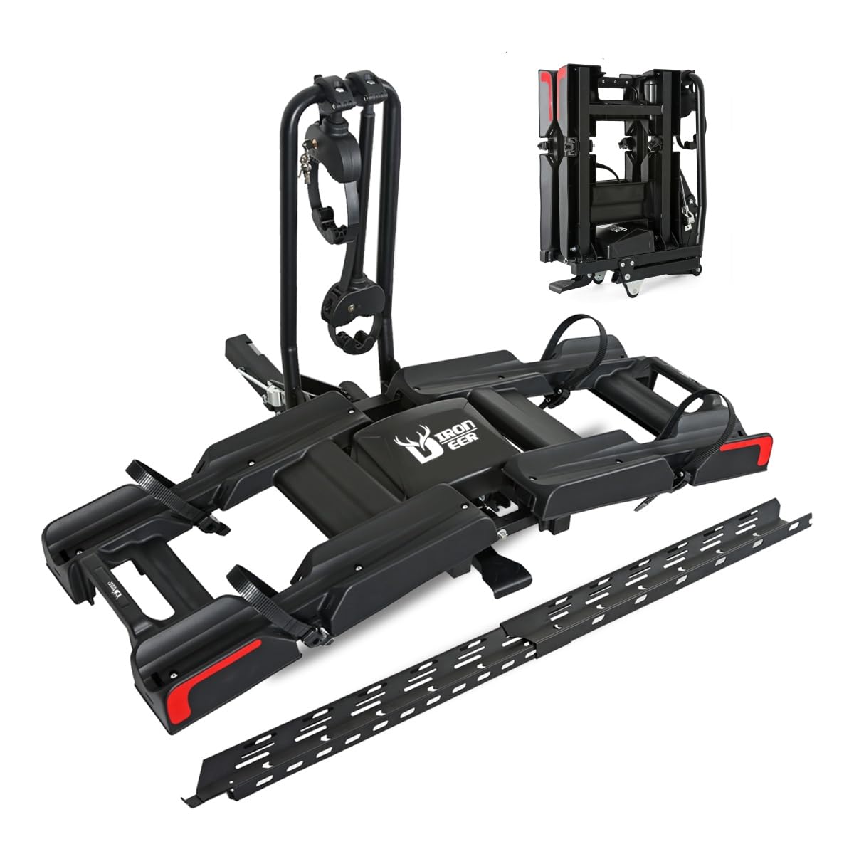 Eco Pro Upgraded 200lbs EBike Rack with Ramp for 2 E-Bikes, Hitch EBike Rack for Cars SUVs Trucks, Foldable Tilting Bike Rack Pl