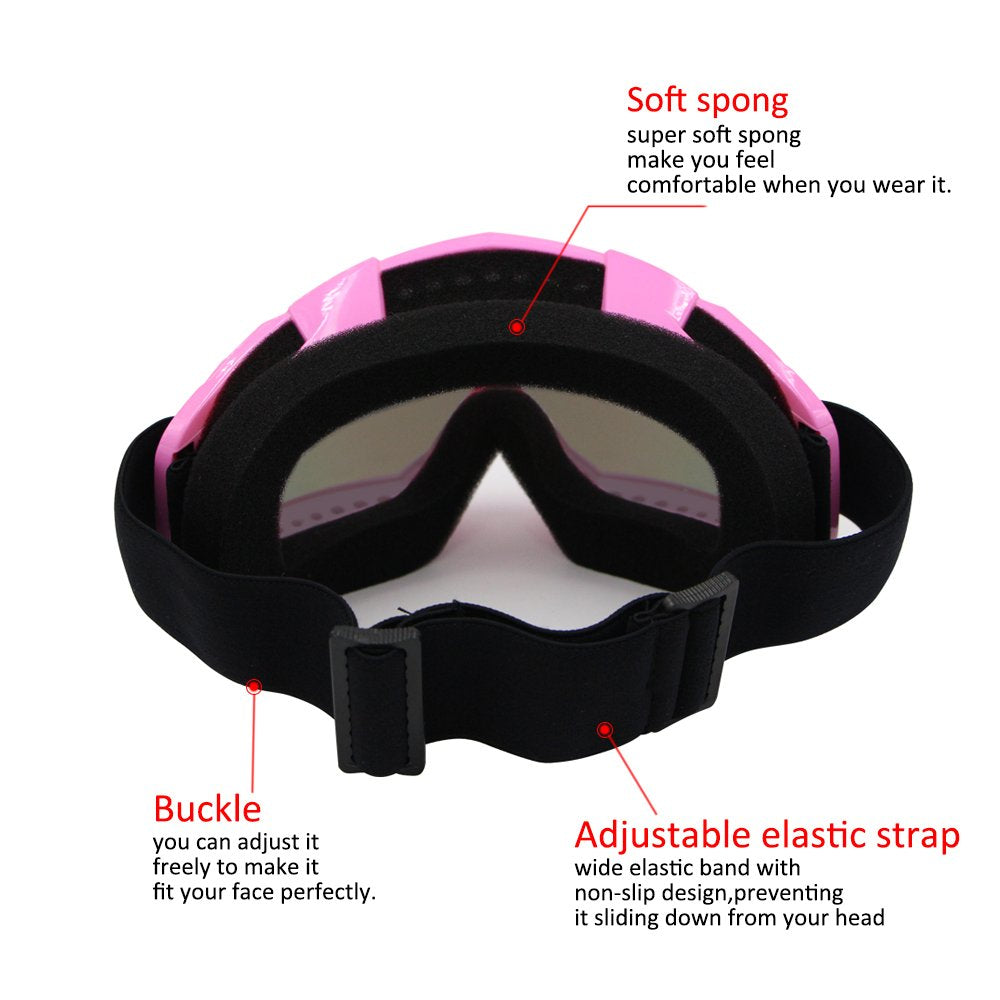 4-Fq Pink Motorcycle Goggles - Windproof, Dustproof, Anti-Scratch, Protective Powersport Goggles For Motocross, Dirt Bike, Atv,
