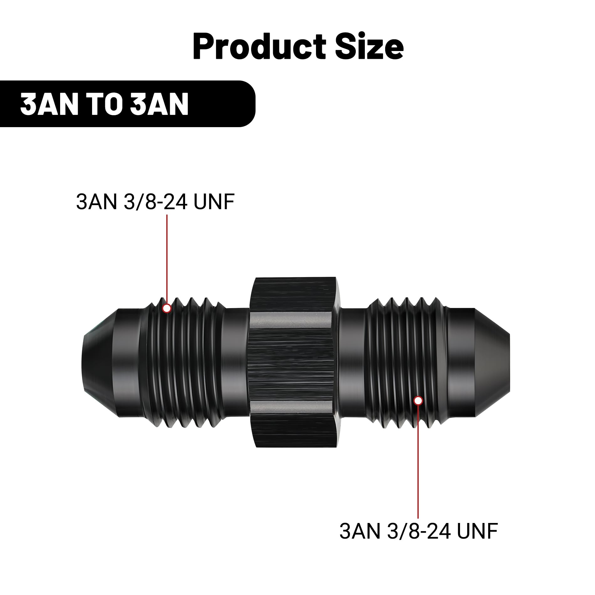 EVIL ENERGY 3AN Male to Male Flare Coupler Union Straight Fuel Hose Adapter Fitting Black