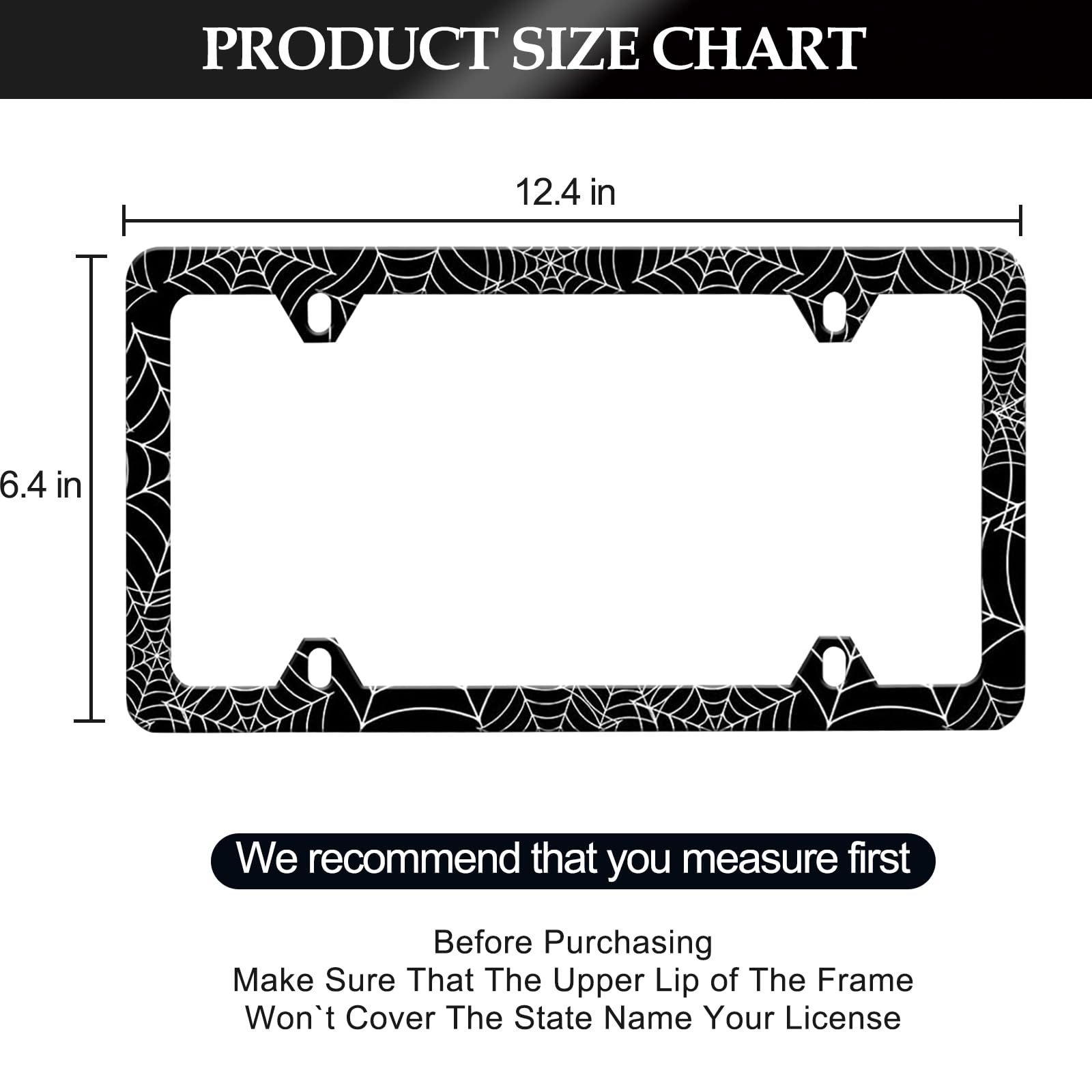 Spider Web License Plate Frame - 2 PCS Goth Gothic Web Aluminum Metal License Plate Frames Holder Covers, Rust-Proof Waterproof