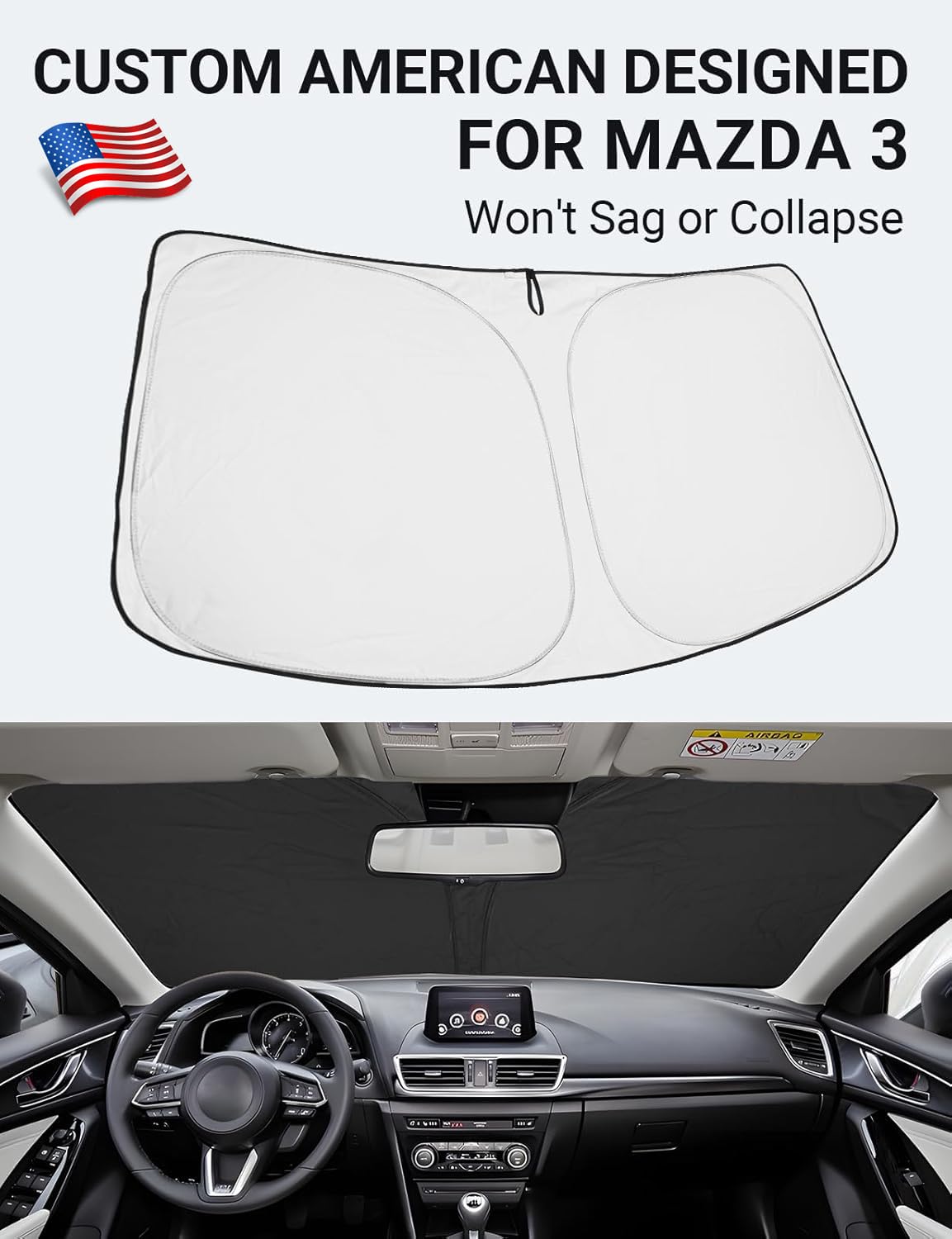 Proadsy Front Windshield Sun Shade Foldable Sunshade Protector Custom Fit 2014-2018 Mazda 3 Accessories 2024 Upgrade