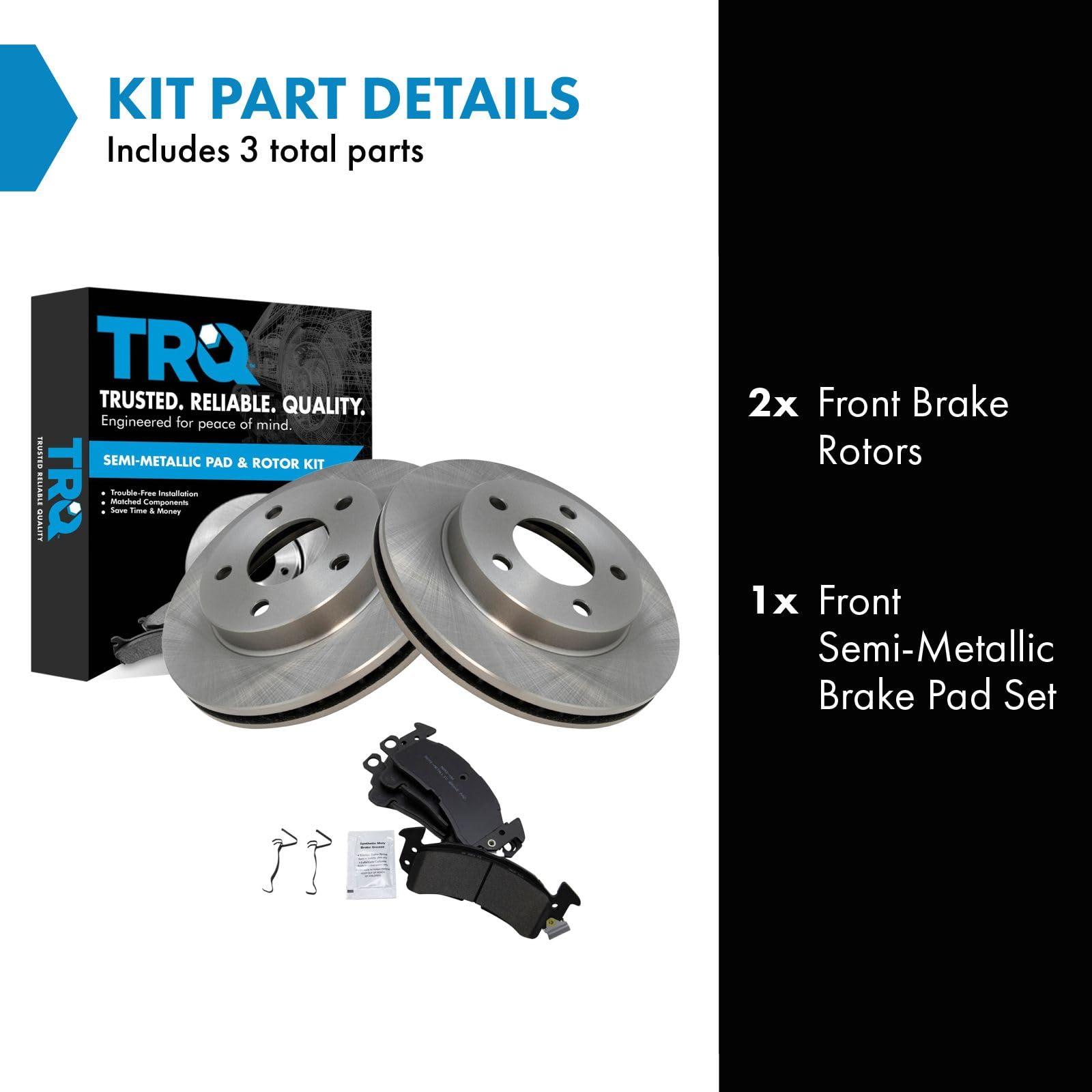 Trq Front Brake Pad & Rotor Kit Semi-Metallic Compatible With 85-90 98 85-86 Electra
