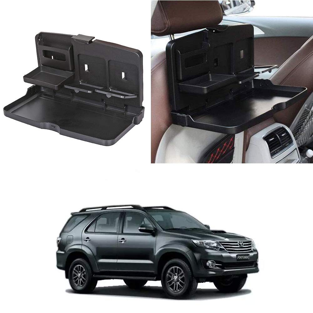 Oshotto (FT02) Car Backseat Food Travel Dining Meal & Snaks Tray & Cup Holder Compatible with Toyota Fortuner Old (Black)  1 P