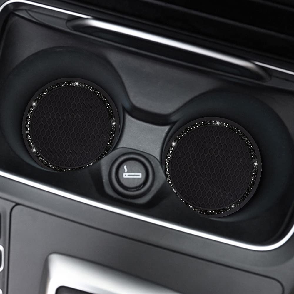 Suncaraccl Car Cup Holder Coaster, 2 Pack Universal Bling Vehicle Insert (2.75'' Diameter), Crystal Rhinestone Car Interior Acce