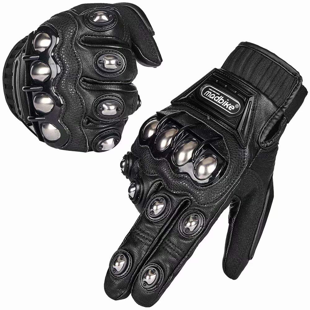 Ilm Alloy Steel Leather Hard Knuckle Touchscreen Motorcycle Bicycle Motorbike Powersports Racing Gloves (Xl, (Leather) Black) Model 10Cl