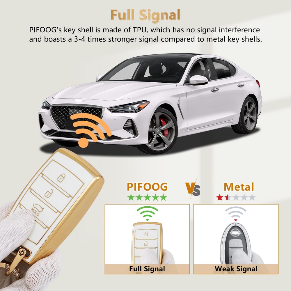 Pifoog Key Fob Cover For Genesis G80 G90 G70 Accessories 4 Buttons Car Smart Keys Shell Case Bling Keychain Landyard Protector P