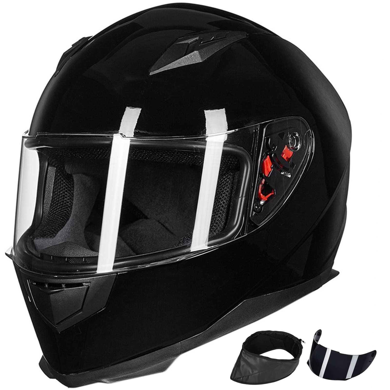 Ilm Full Face Motorcycle Street Bike Helmet With Removable Winter Neck Scarf + 2 Visors Dot Model-Jk313 (Xl, Gloss Black)