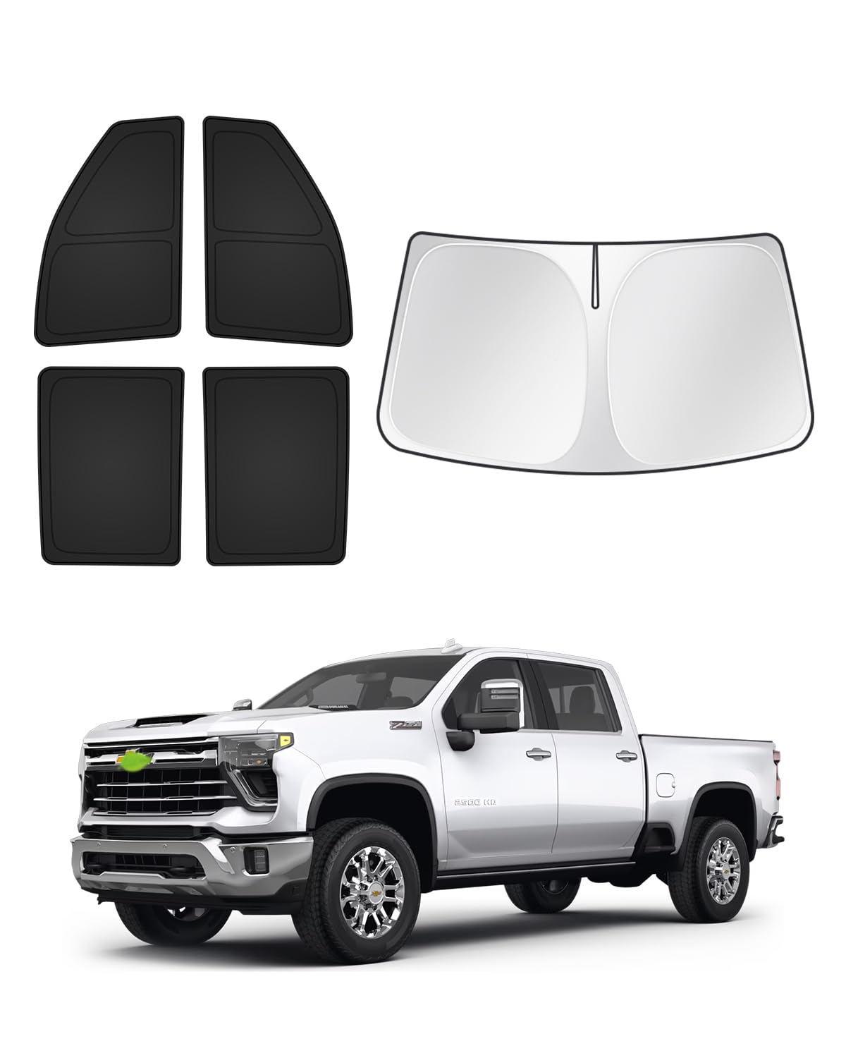 Canvcle Sunshades For Chevrolet/Chevy Silverado 2500 3500 Crew Cab 2020-2025 Accessories Windshield Sun Shade Side Rear Window S