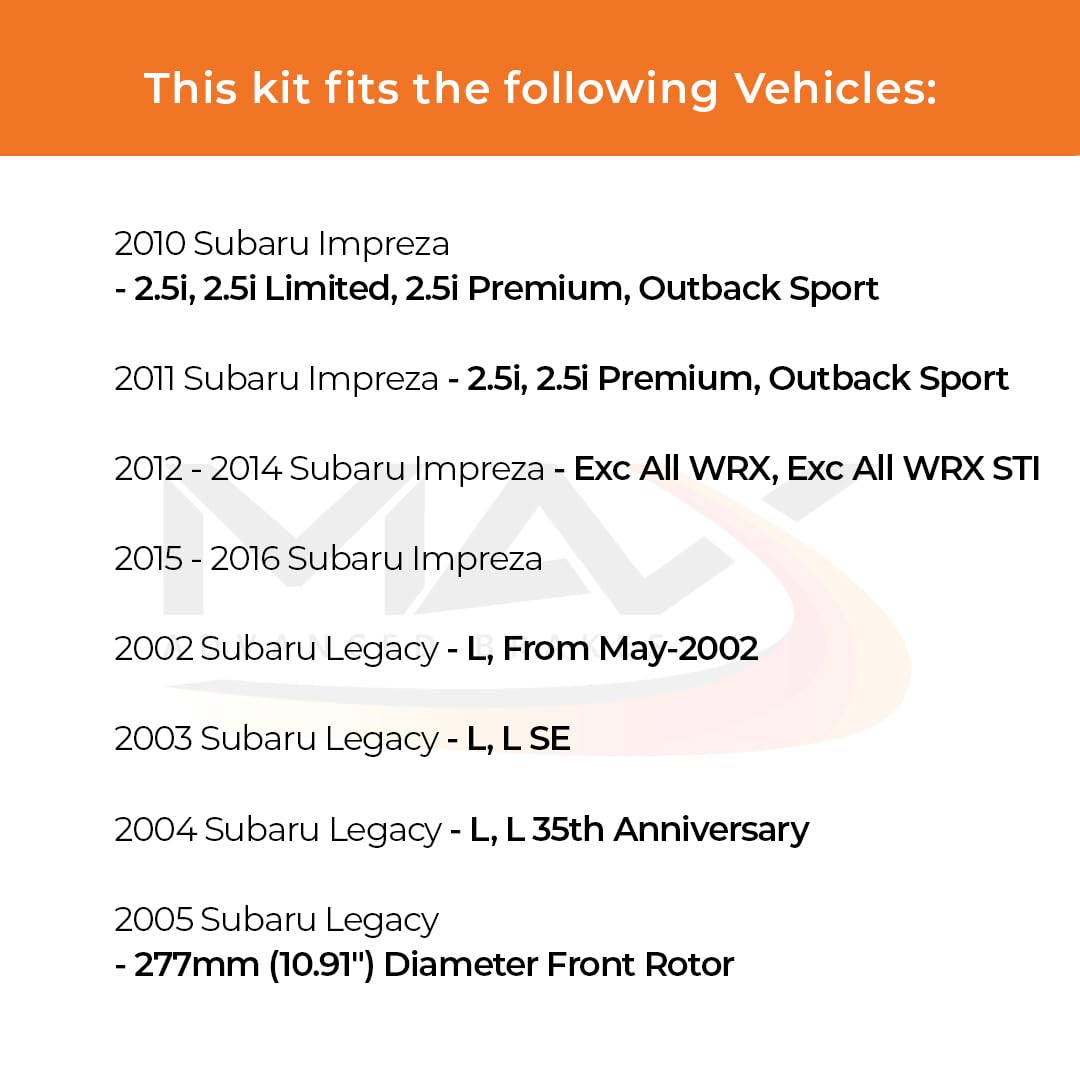 Max Advanced Brakes Front Brake Kit Compatible With 2002-2014 2015 2016 Subaru Impreza Legacy L W/10.91 '' Front Rotor Replaceme