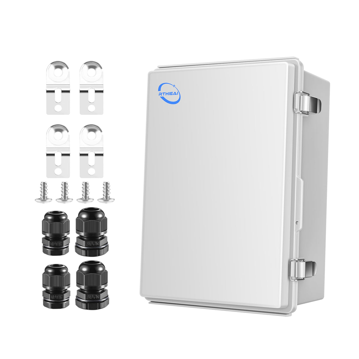 Rthieai Waterproof Outdoor Ip67 Junction Box (11.4'X7.5'X5.5') With Mounting Plate, Hinged Grey Cover And Wall Brackets - Weatherproof Abs Plastic Electrical Enclosure For Diy Projects (290X190X140Mm)
