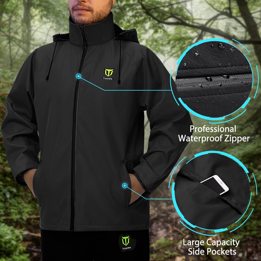 Tidewe Rain Suit, Waterproof Breathable Lightweight Rainwear (Black Size S)