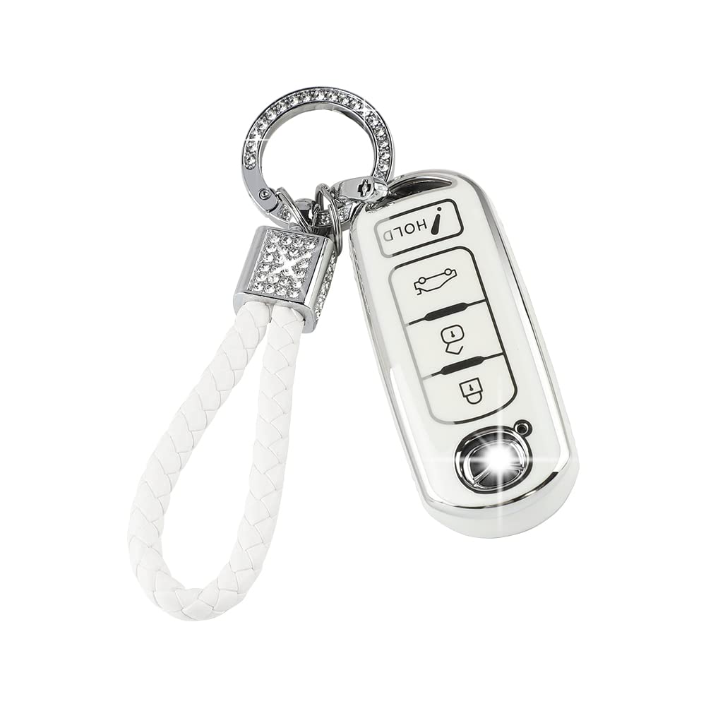Pifoog Key Fob Cover For Mazda Tpu Soft Car Smart Keys Case Shell 4 Button Key Full Covers For Mazda 3 6 Cx5 Cx9 Cx3 Mx5 Bling Keychain Accessories Girly Women White Silver