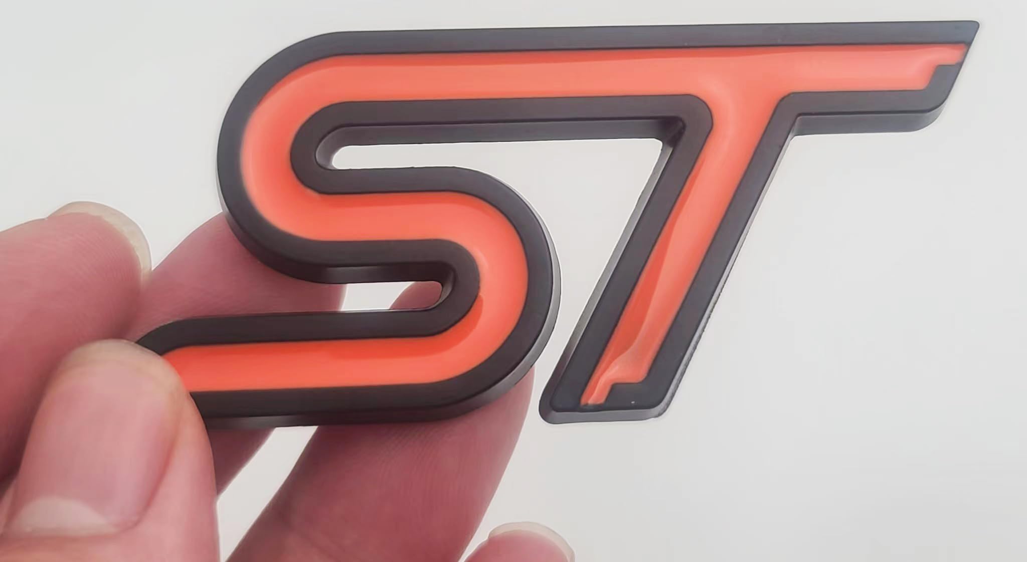 2pcs Metal New ST Car Emblem 3D Racing Decal Sport Turbo Badge Replacement for car (Black Orange)