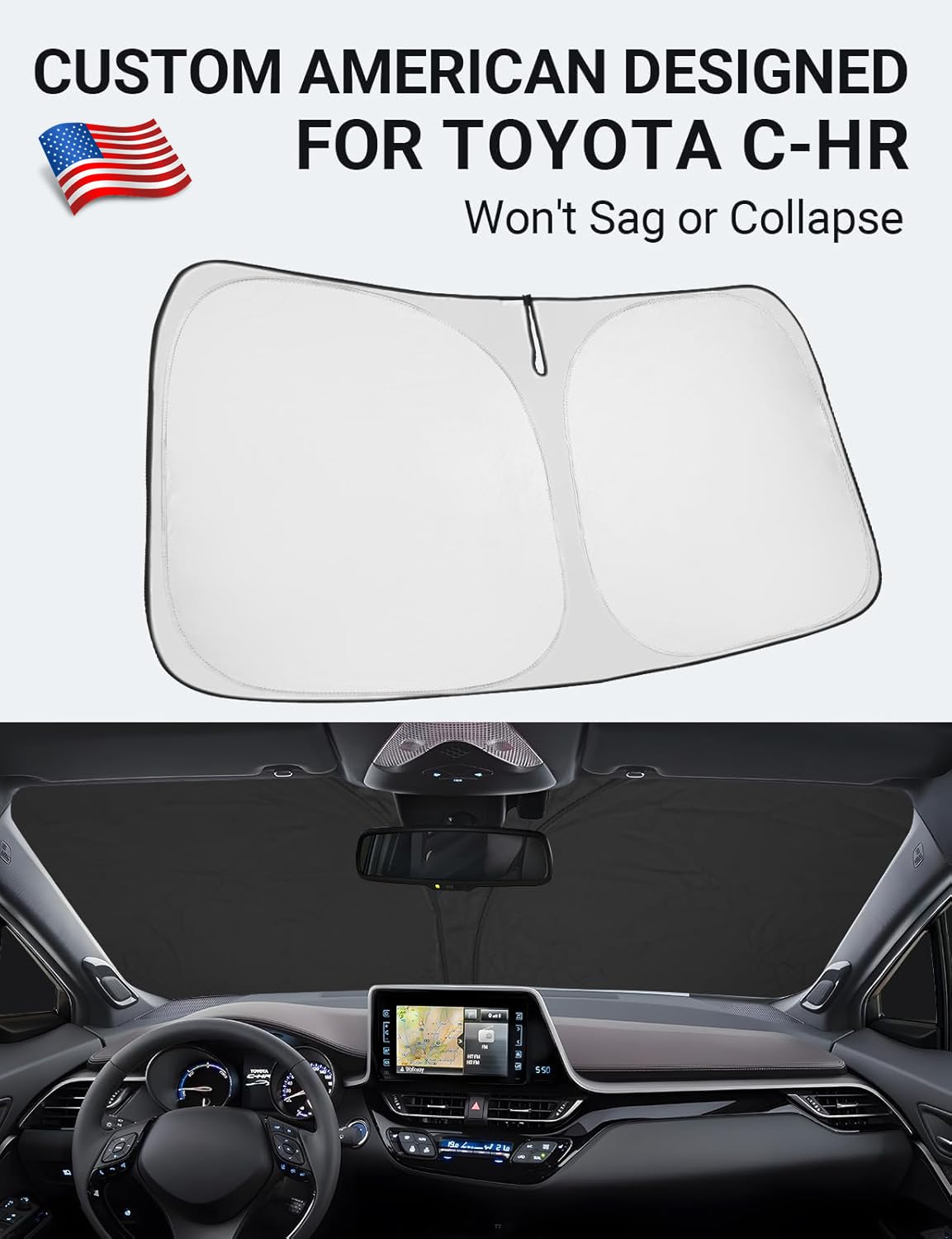 Proadsy Front Windshield Sun Shade Foldable Sunshade Protector Custom Fit 2018-2023 Toyota Ch-R C-Hr Chr, Xle Premium Cuv Winter