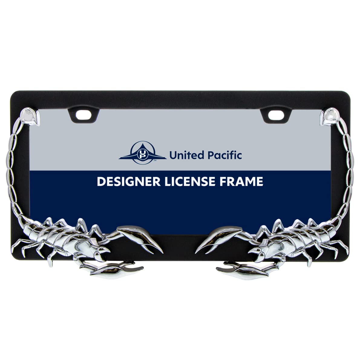 United Pacific Universal Die-Cast Metal, Chrome Scorpion License Plate Frame Holder For Cars, Trucks, Rvs, Semi, Car Accessories - 1 Unit