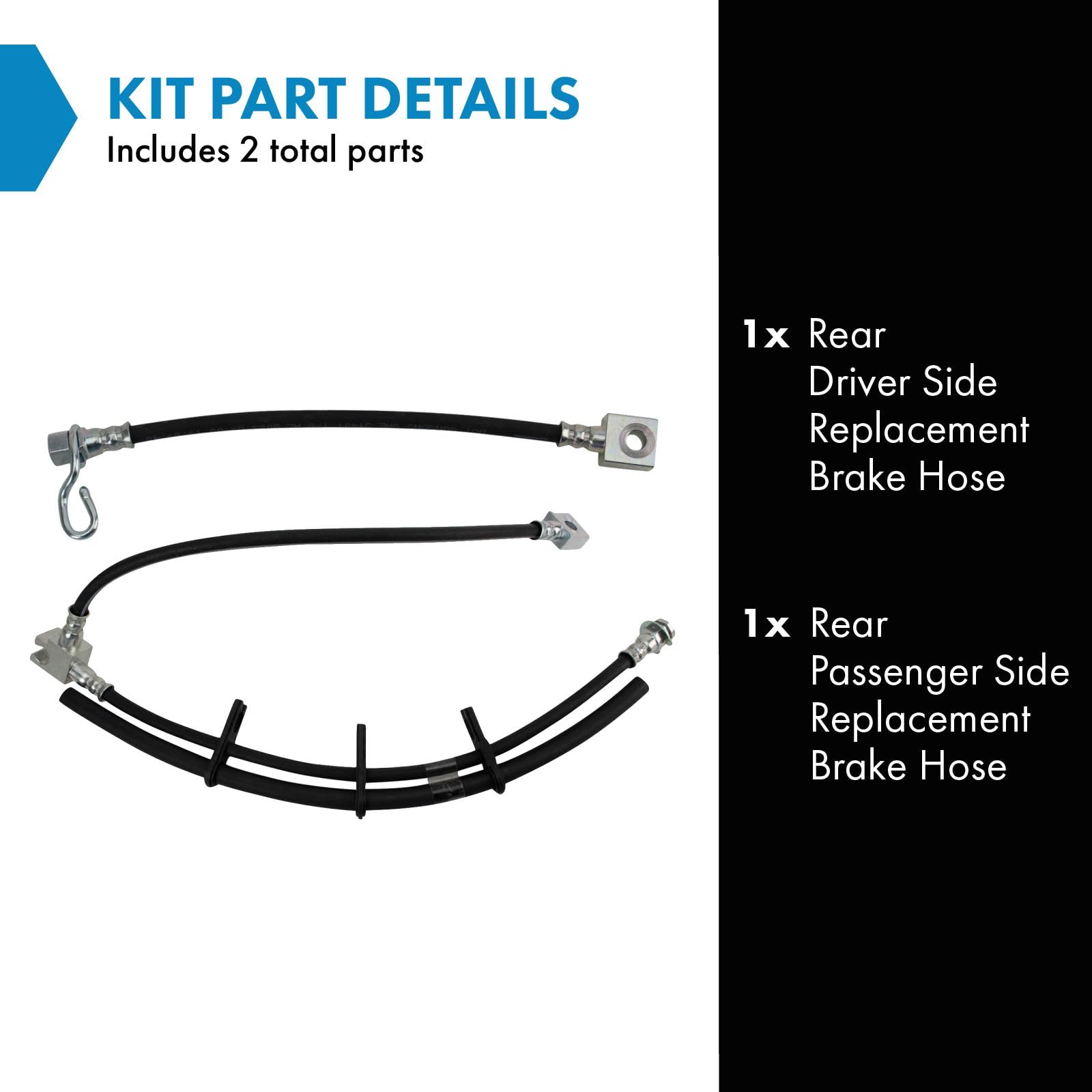Trq Rear Brake Hose Set Compatible With 2007 Ford E-150 2003-2007 E-250 2000-2002 E-250 Econoline 2003-2005 E-350 Club Wagon E-3