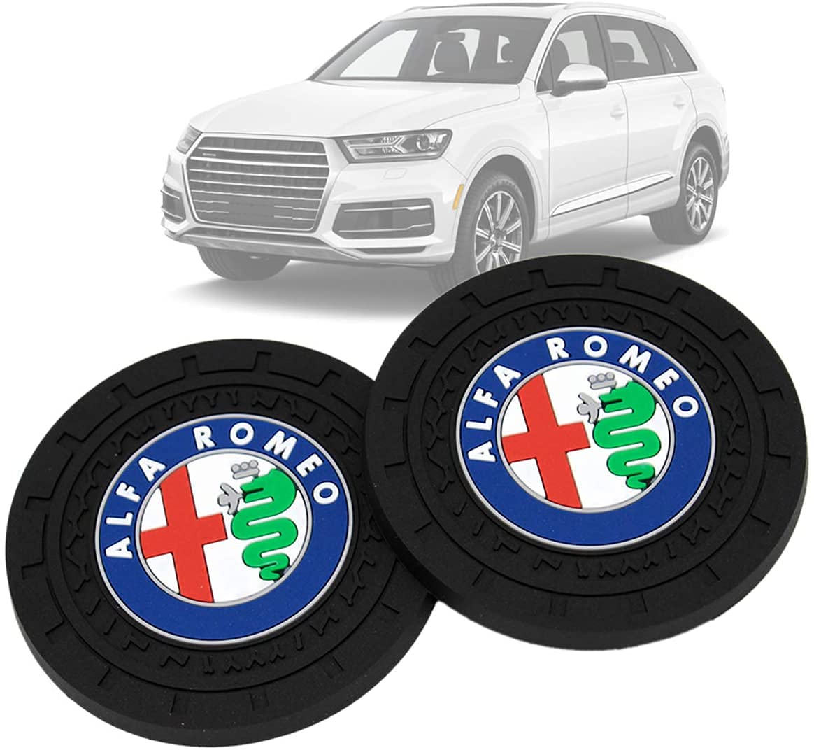 2.75 Inch Diameter Oval Tough Car Logo Vehicle Travel Auto Cup Holder Insert Coaster Can 2 Pcs Pack (Fit Alfa)