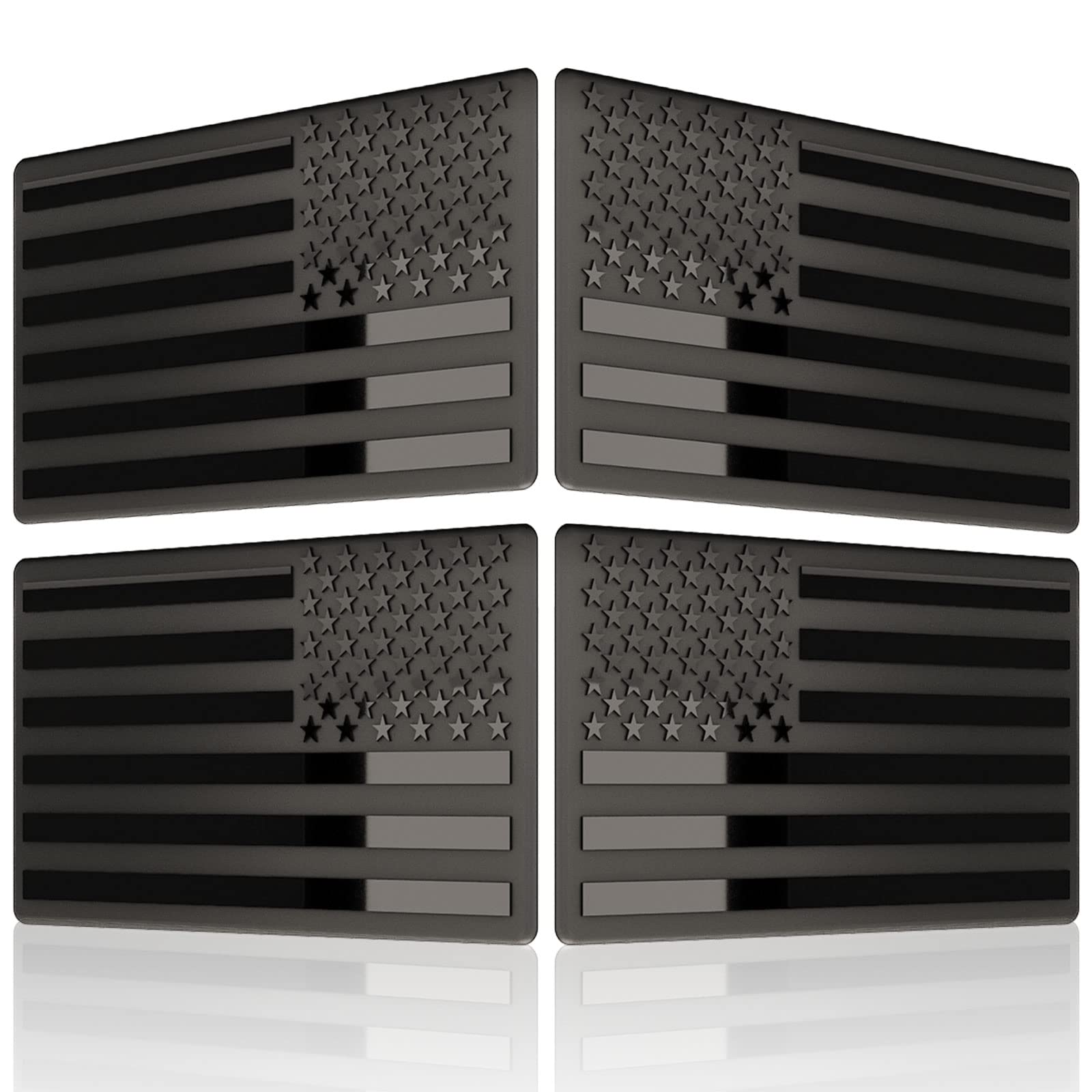 Embossed 3D Metal All Black American Flag Emblem Decal Stickers (2 Pairs), Matte Black 5' X 3' Patriotic Usa Us Flag Car Decals Bumper Stickers For Truck, Window, Motorcycle, Support Us Military