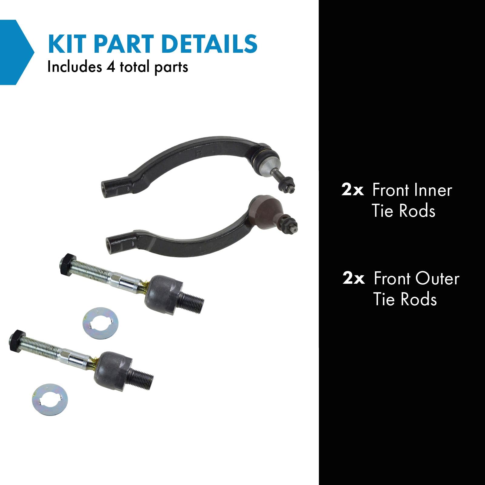 Trq Front Inner And Outer Tie Rod Set Compatible With 2001-2009 Volvo S60 2000-2006 S80 2001-2007 V70