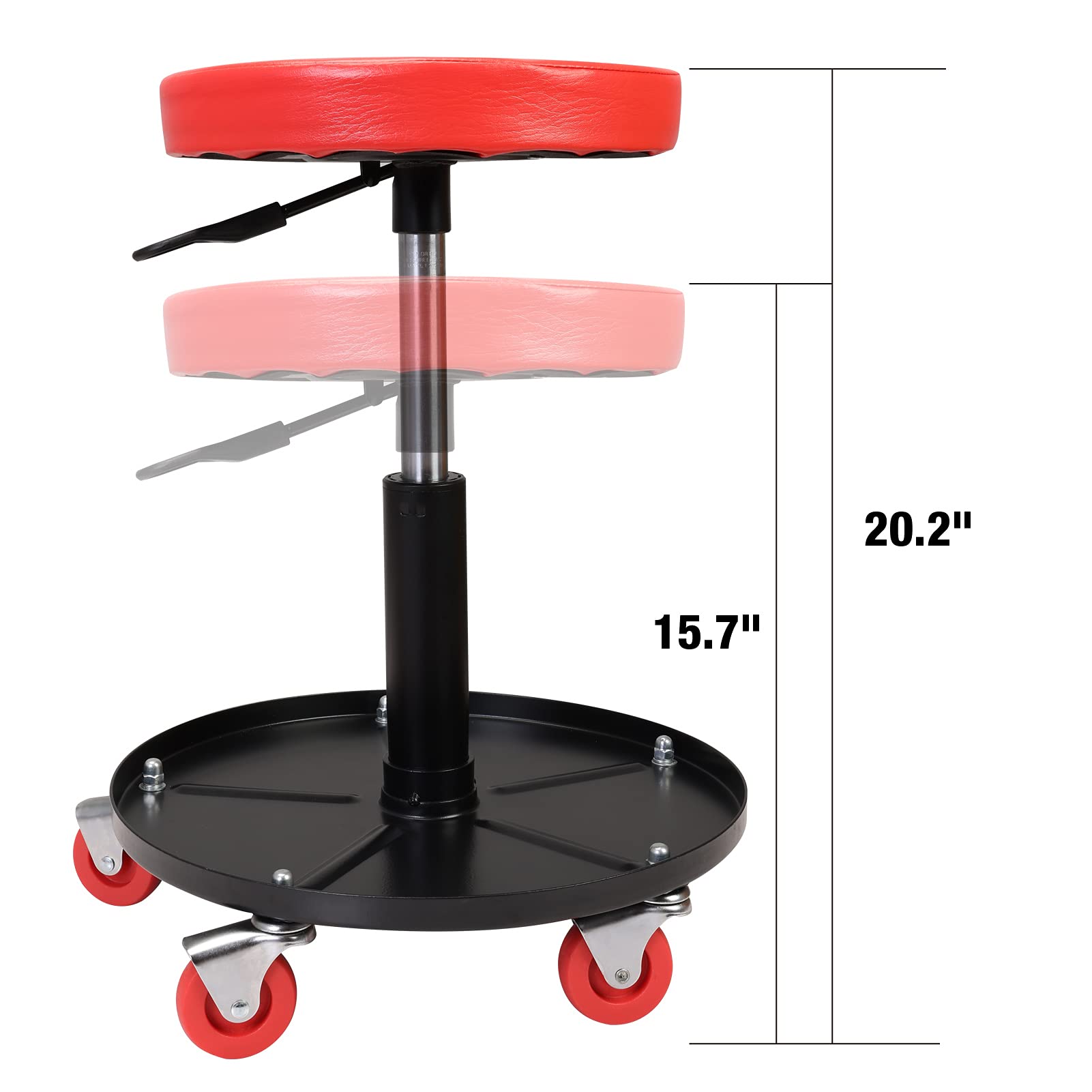 Torin Atrhl6201B Heavy Duty Rolling Pneumatic Creeper Garage/Shop Seat: Padded Adjustable Mechanic Stool With Tool Tray Storage, Red 250 Lbs