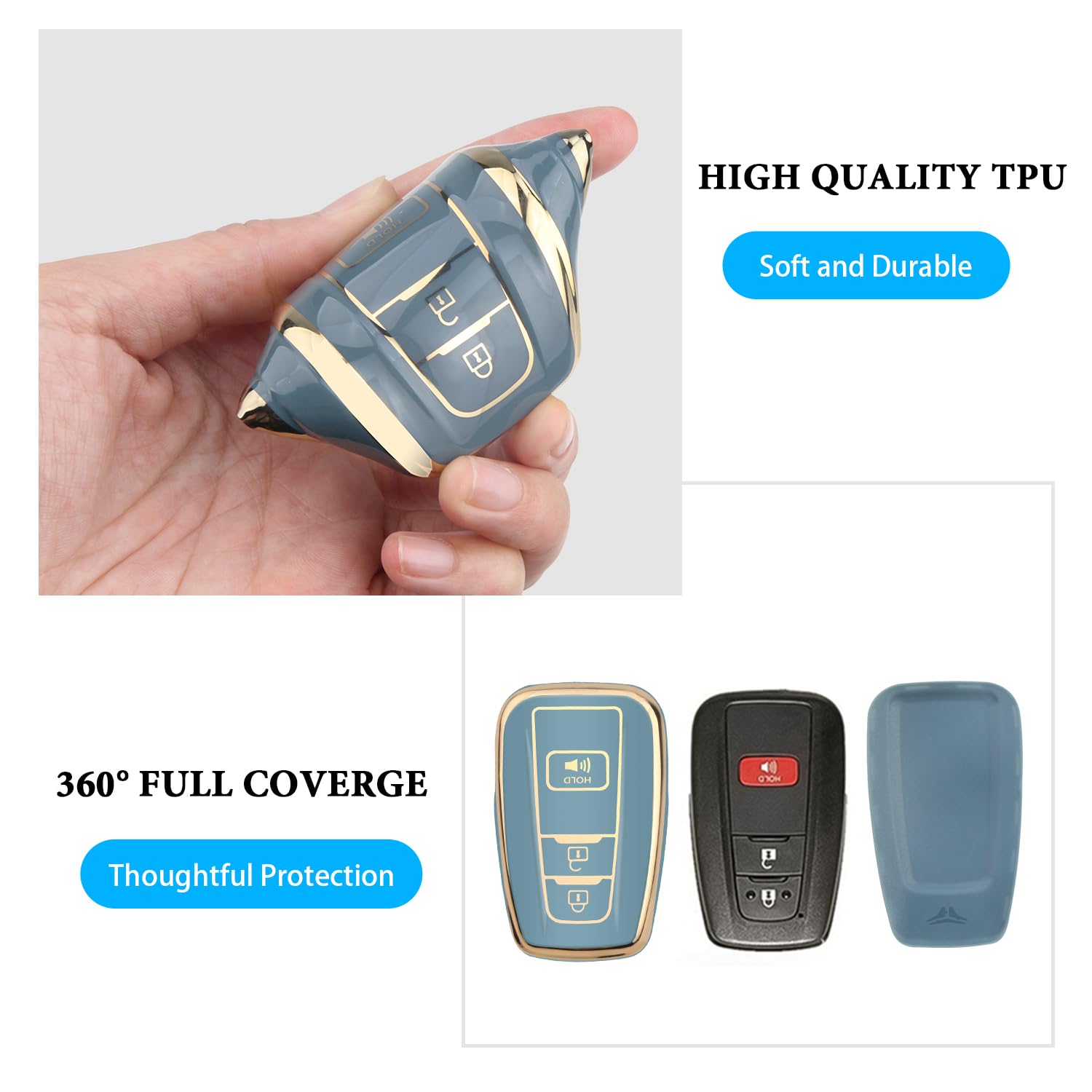 Mild East For Toyota 4Runner Key Fob Cover With Keychain, Soft Tpu Full Protection Key Case Shell Compatible With 2016-2024 Rav4