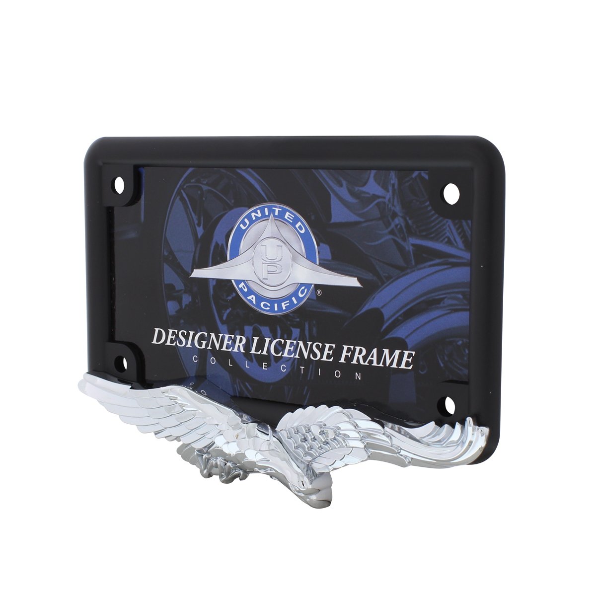 United Pacific Chrome/Black Eagle Motorcycle License Plate Frame,U.S. Standard,50124