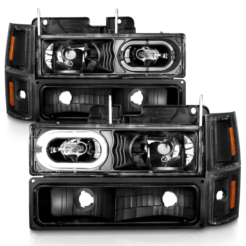 Anzo ( 111507 88-98 Chevrolet C1500 Crystal Headlights Black Housing W/Signal And Side Marker Lights