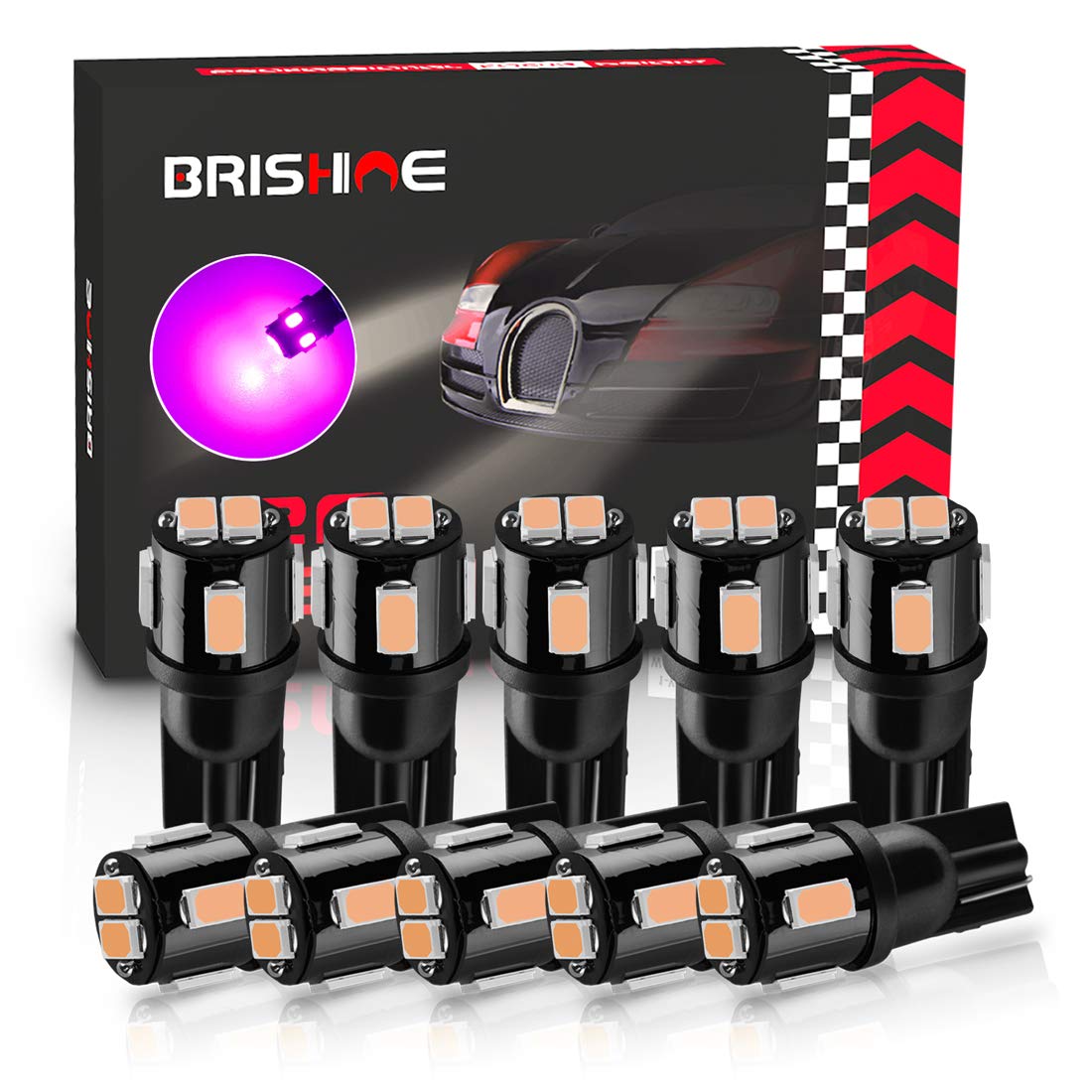 Brishine 194 Led Bulbs Extremely Bright Purple 5630 Chipsets 168 2825 175 T19 W5W Led Replacement Bulbs For Car Interior Dome Ma