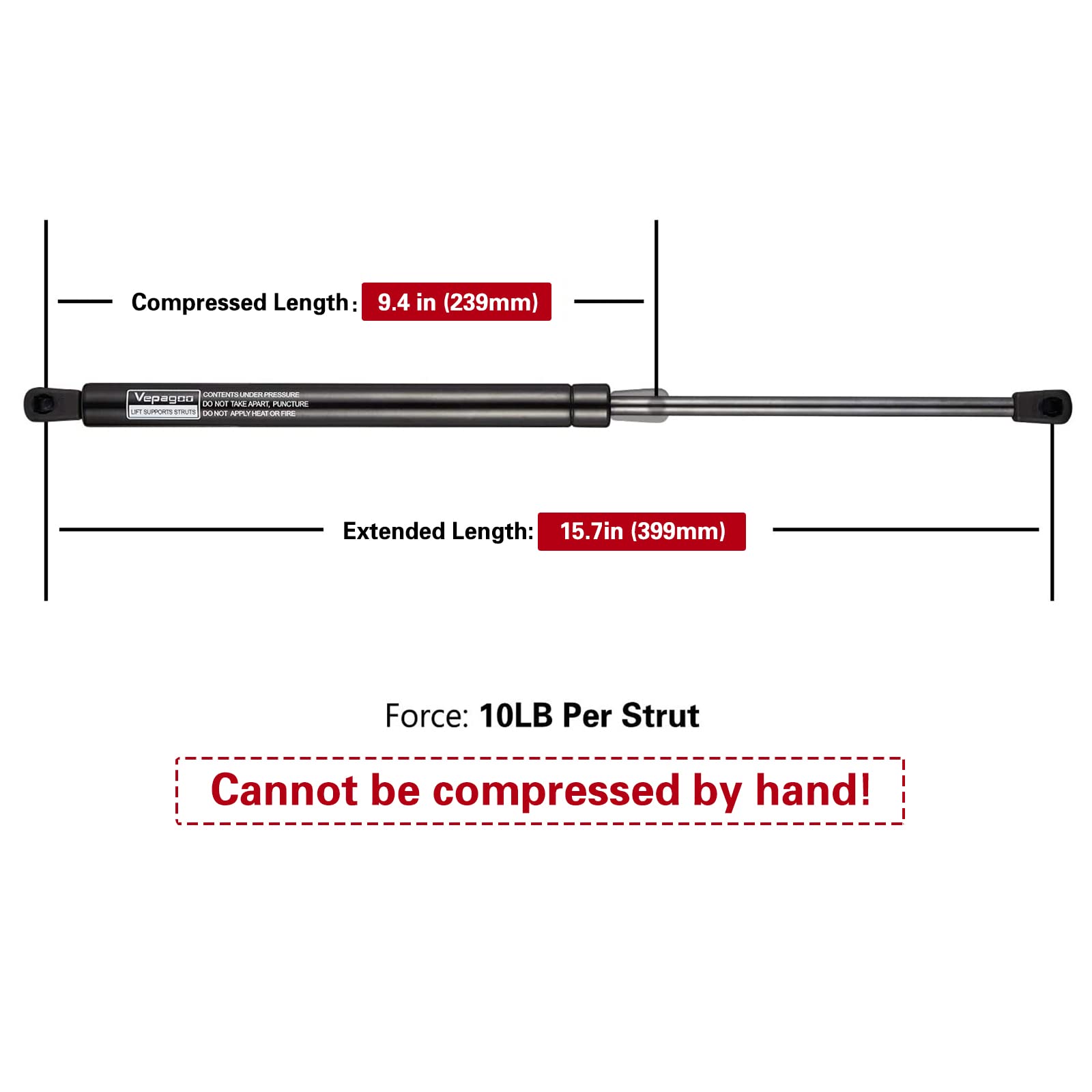 C16-17229 16 inch 10Lb/45N Gas Shocks Struts for Leer are ATC Camper Topper Rear Window Truck Cap Camper Shell Canopy, Pack of 2