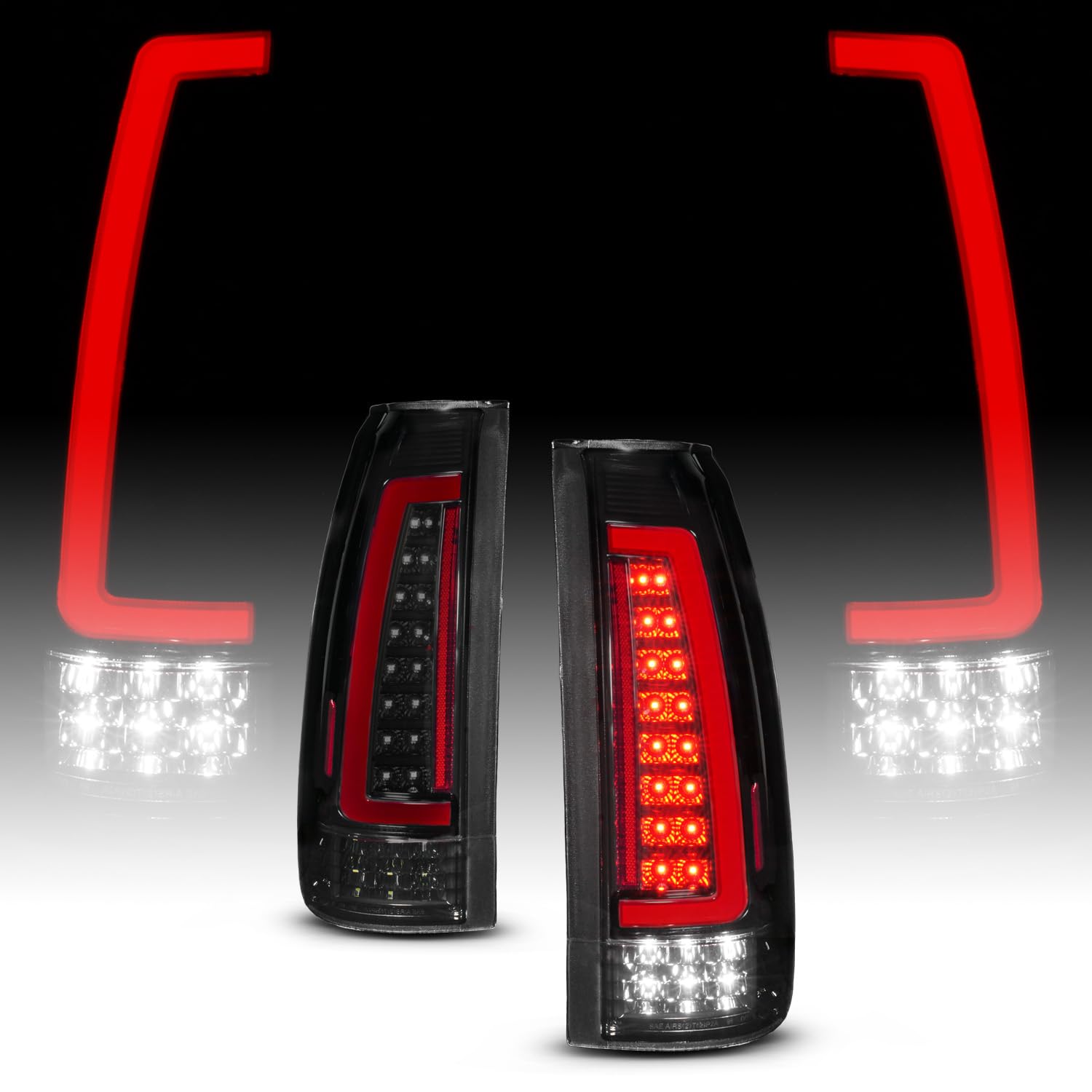 Amerilite For 1988-2000 Chevy Gmc C/K Truck Blazer Fullsize Tahoe Suburban Yukon Escalade [Full Led] C-Type Tube Dark Black Tail