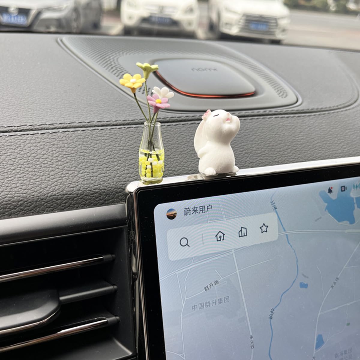 Generic Set Of 2 Cute Mini Bunny And Daisy Flower Vase Car Rearview Mirror Ornaments Funny Dashboard Decorations Kawaii Car Inte