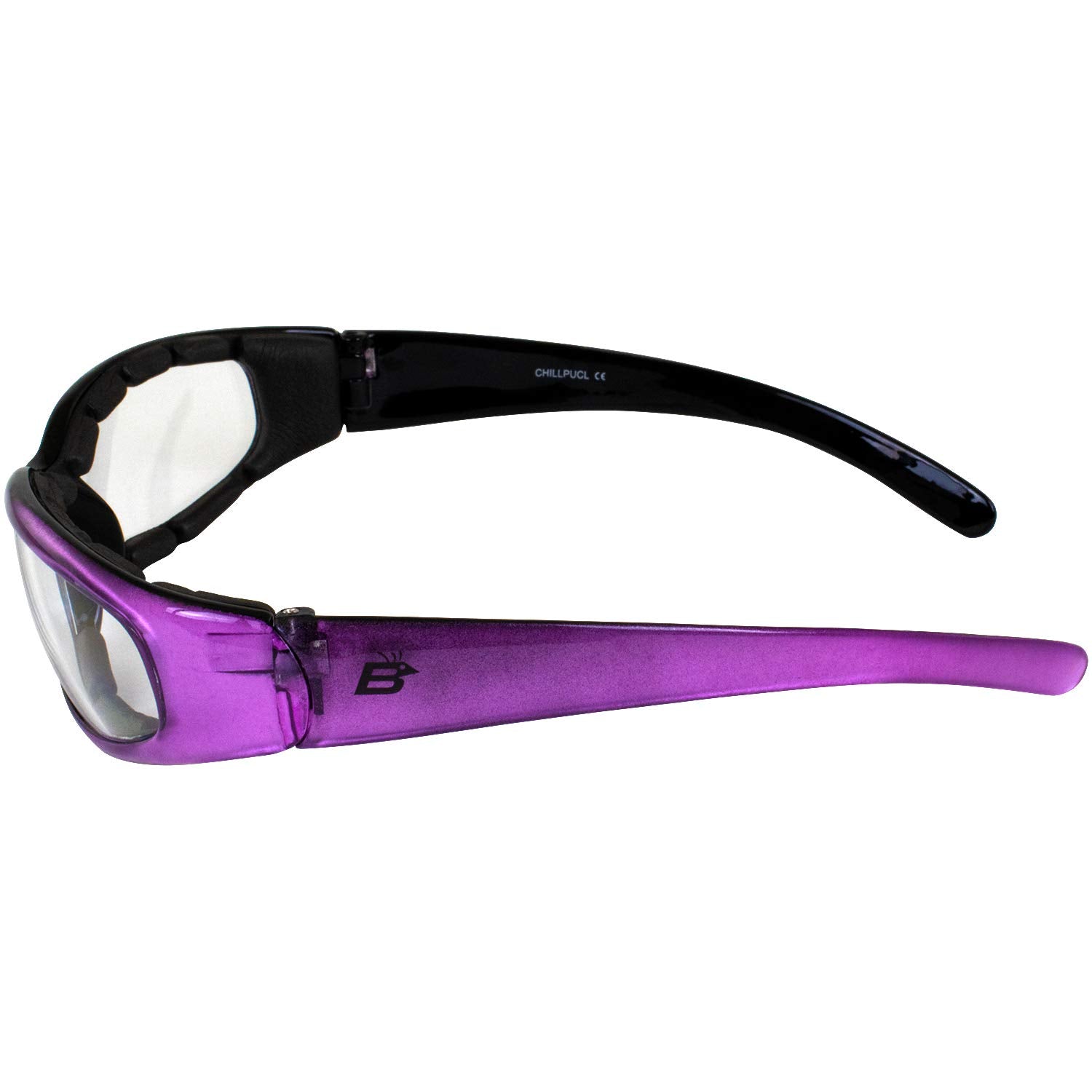 Birdz 2 Pairs Of Eyewear Chill Women'S Padded Motorcycle Sunglasses, Purple Frames With Clear & Super Dark Lenses