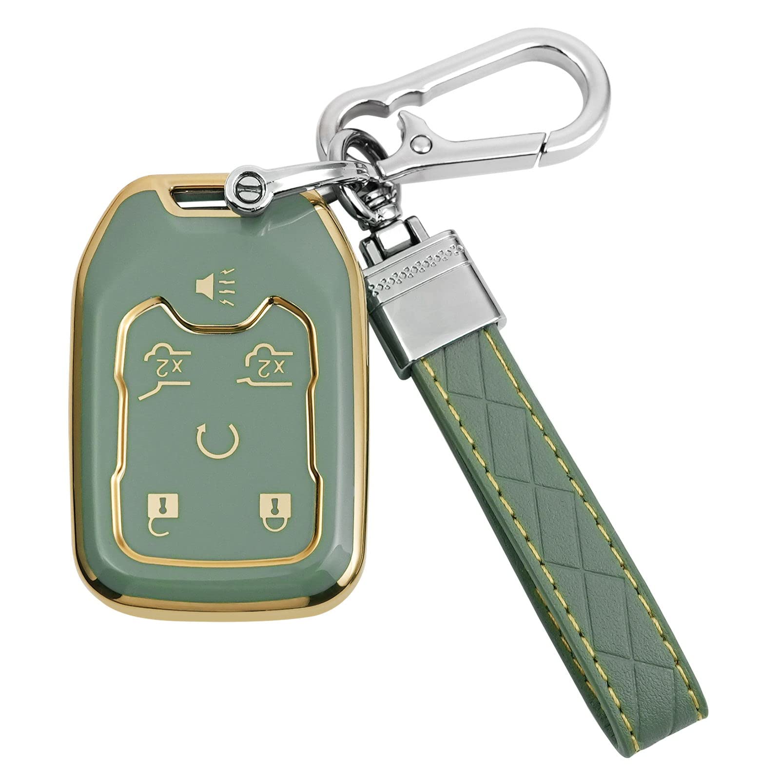Artapek Key Fob Cover For Chevy Tahoe Suburban Gmc Yukon Accessories With Keychain 6 Button Key Shell Case Tpu (Green)