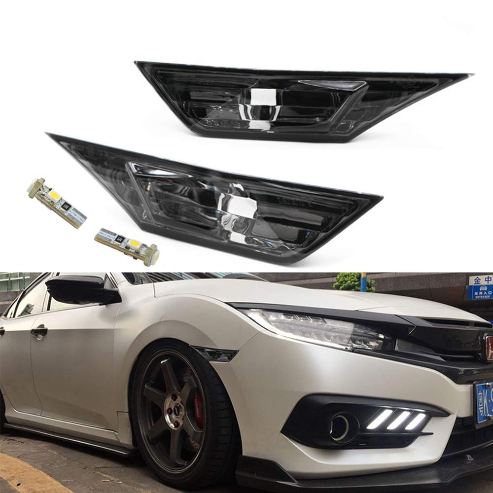 Nslumo Front Led Side Marker Lights For Honda Civic 10Th Gen 2016-2021 Coupe Hatchback With 2Pcs T10 Light Bulbs Oem#Ho2551127N