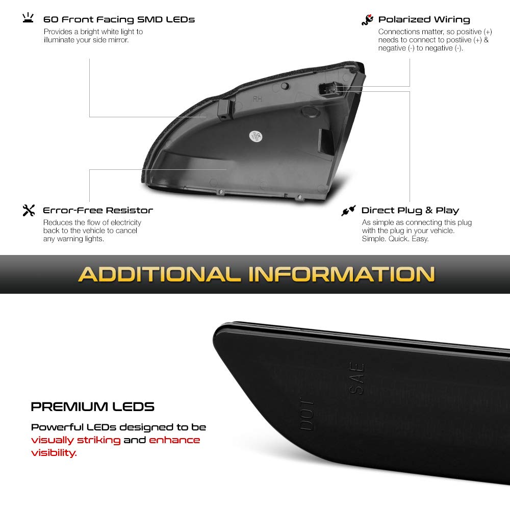 Vipmotoz Smoked Lens Switchback Full White & Amber Led Side Mirror Turn Signal Light Puddle Lamp For 2009-2018 Compatible With Dodge Ram 1500 2500 3500 Classic Pickup Truck, Driver & Passenger Side