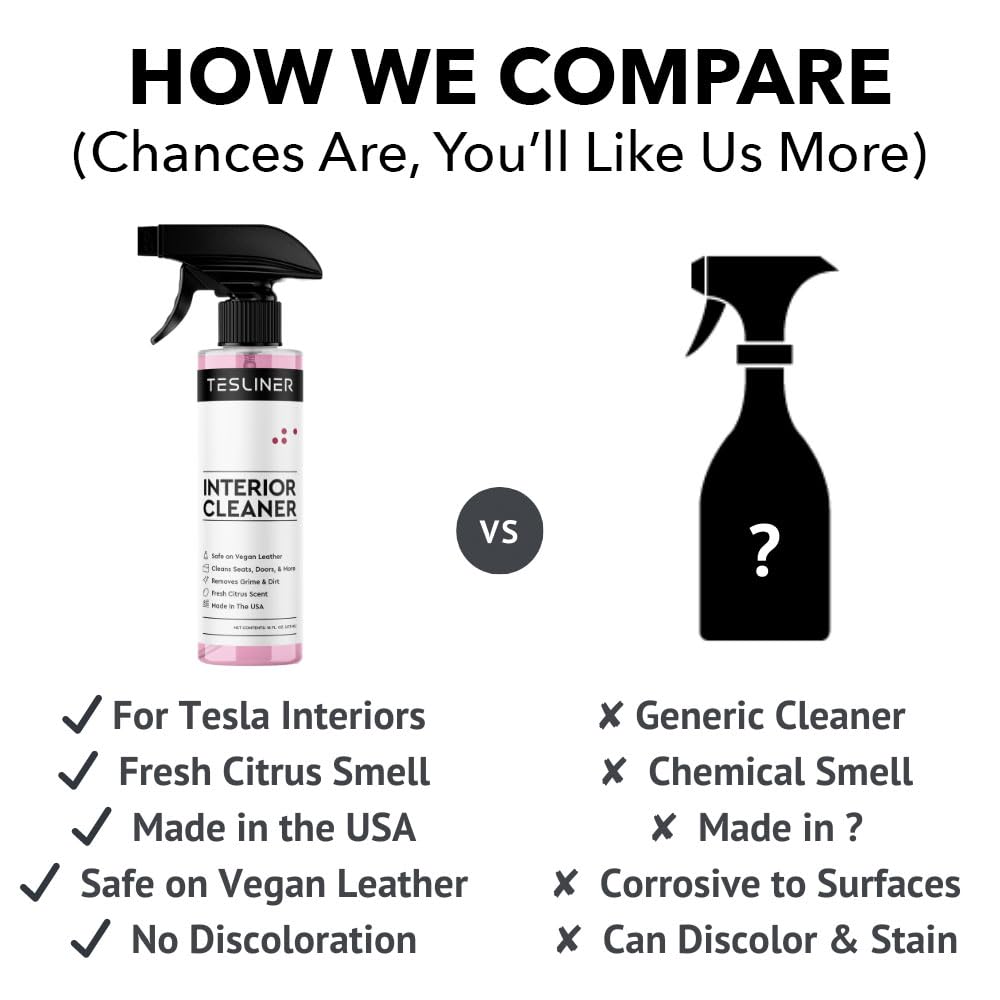 TesLiner Tesla Seat Cleaner & Stain Remover - Biodegradable, 16 Fl Oz, Safe for Black & White Vegan Leather, Model TL-IC